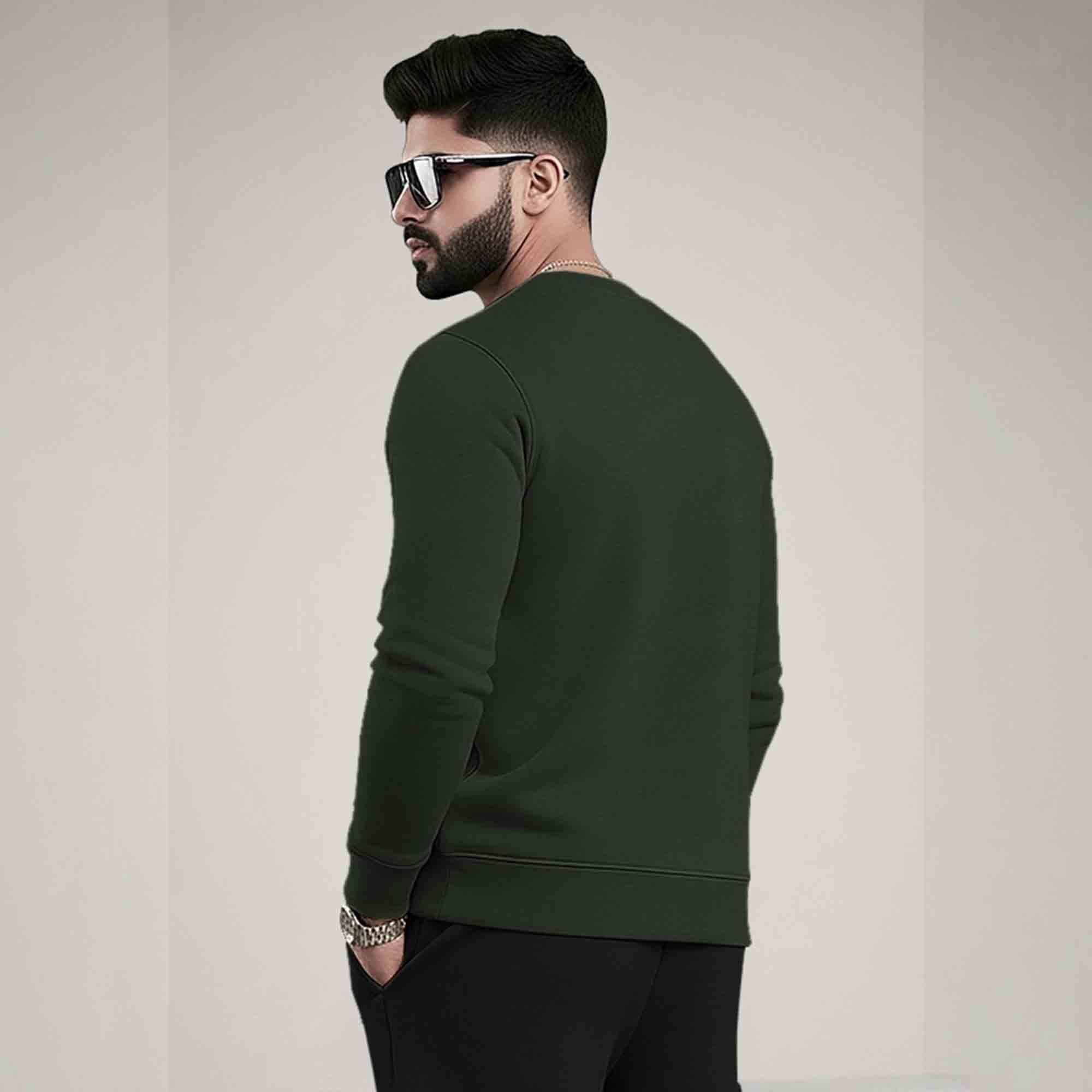 PLAIN OLIVE GREEN MEN REGULAR FIT CASUAL SWEATSHIRT