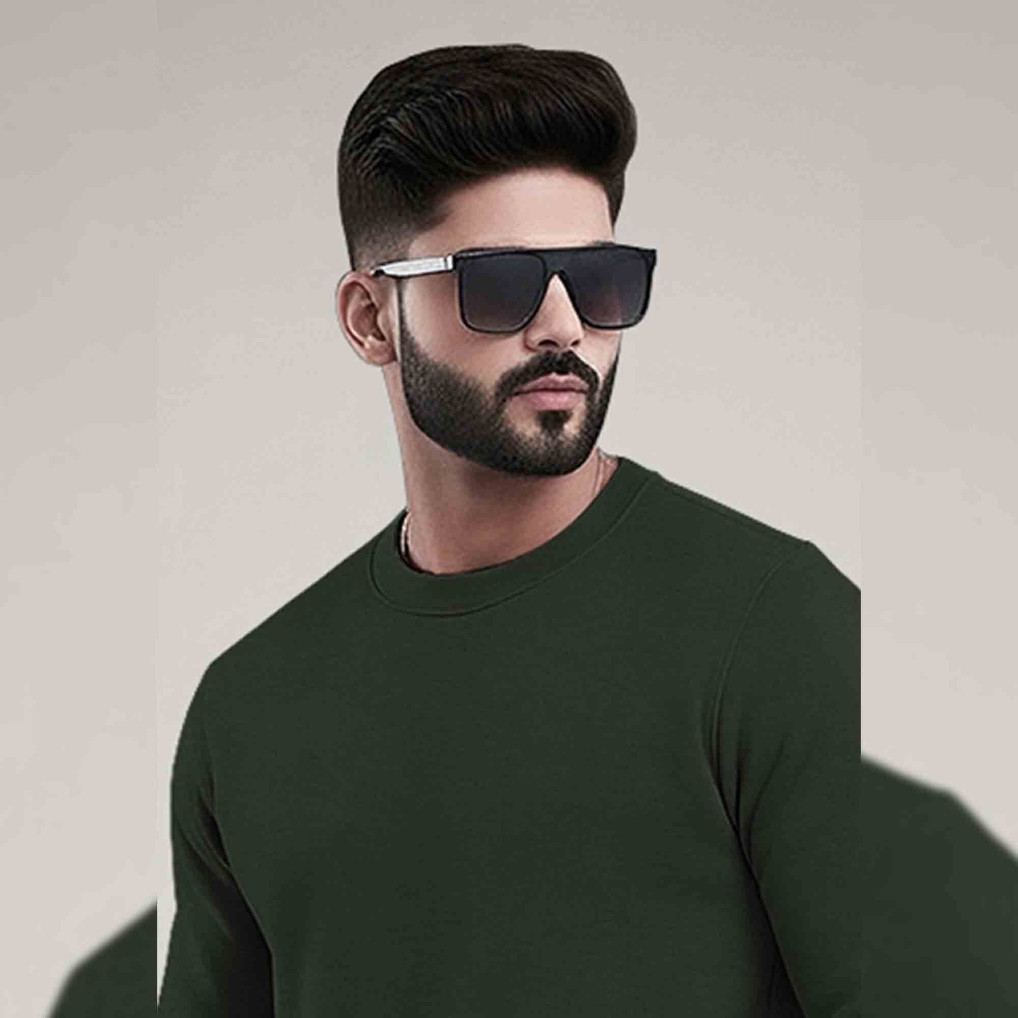 PLAIN OLIVE GREEN MEN REGULAR FIT CASUAL SWEATSHIRT
