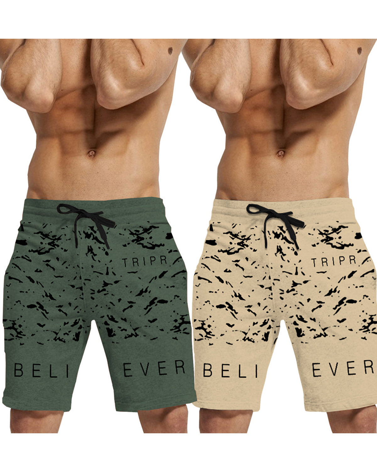mens PACK OF 2-Beige-olivegreen shorts