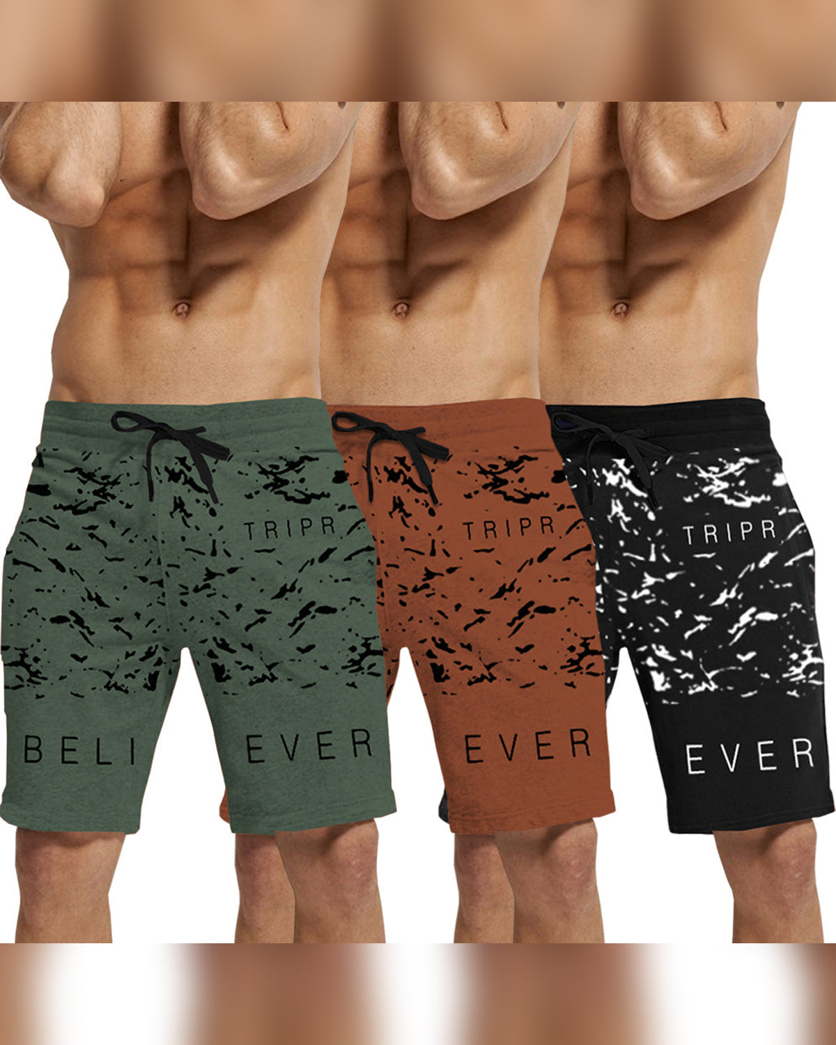 mens olivegreen-brown-black PACK OF 3 shorts -