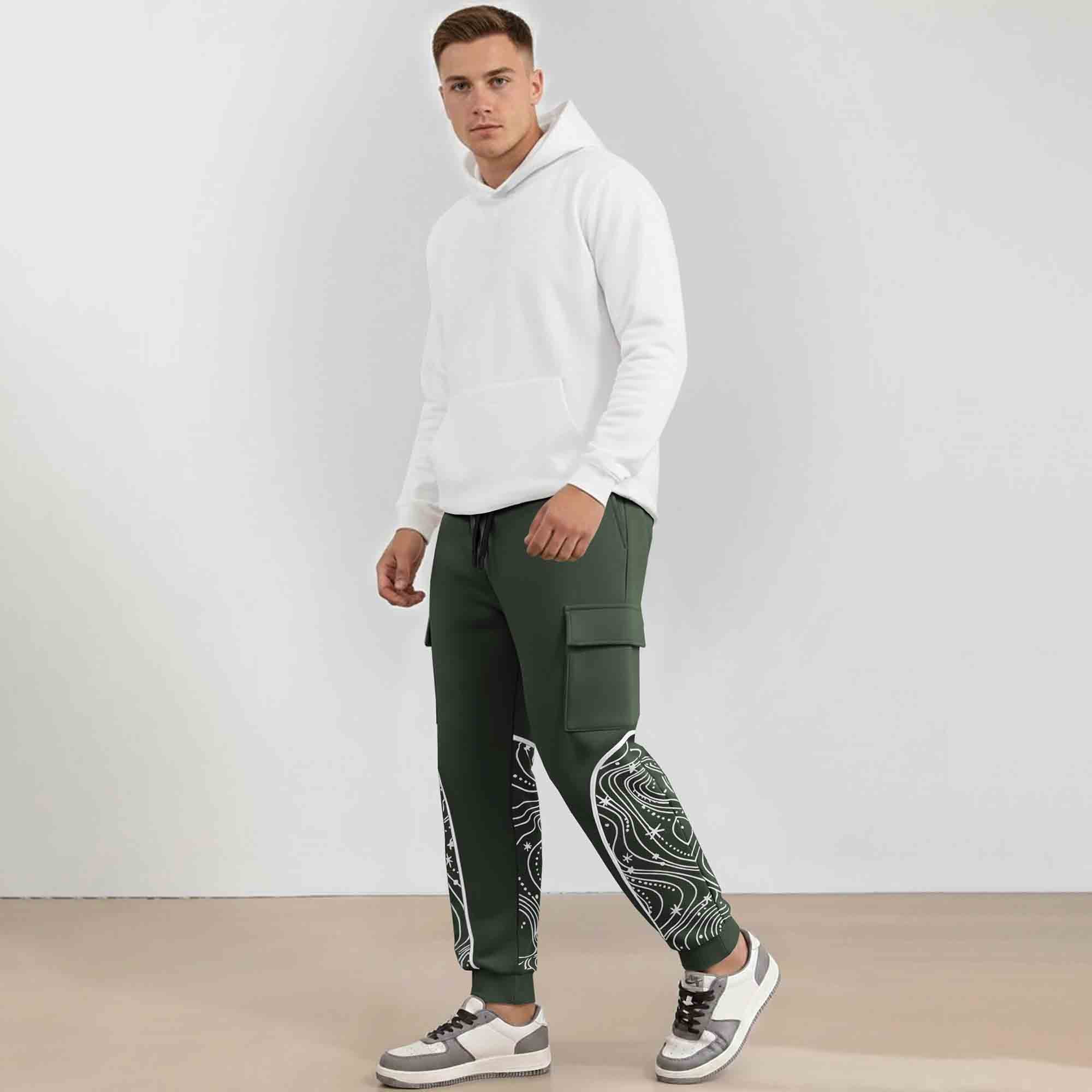 Designer Cargo Olivegreen Jogger with Side Print Panel