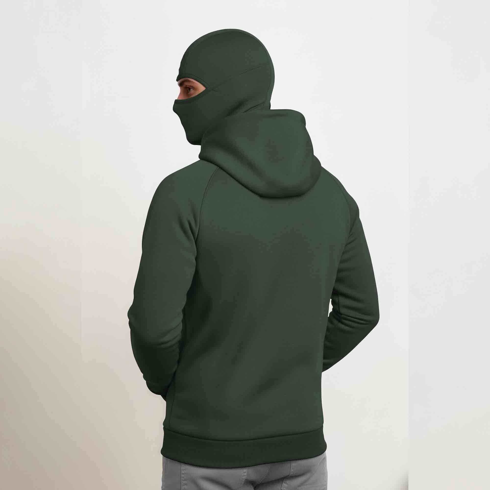 Mens Winter Full Mask Warm Zip-Up Hooded Jacket Olivegreen