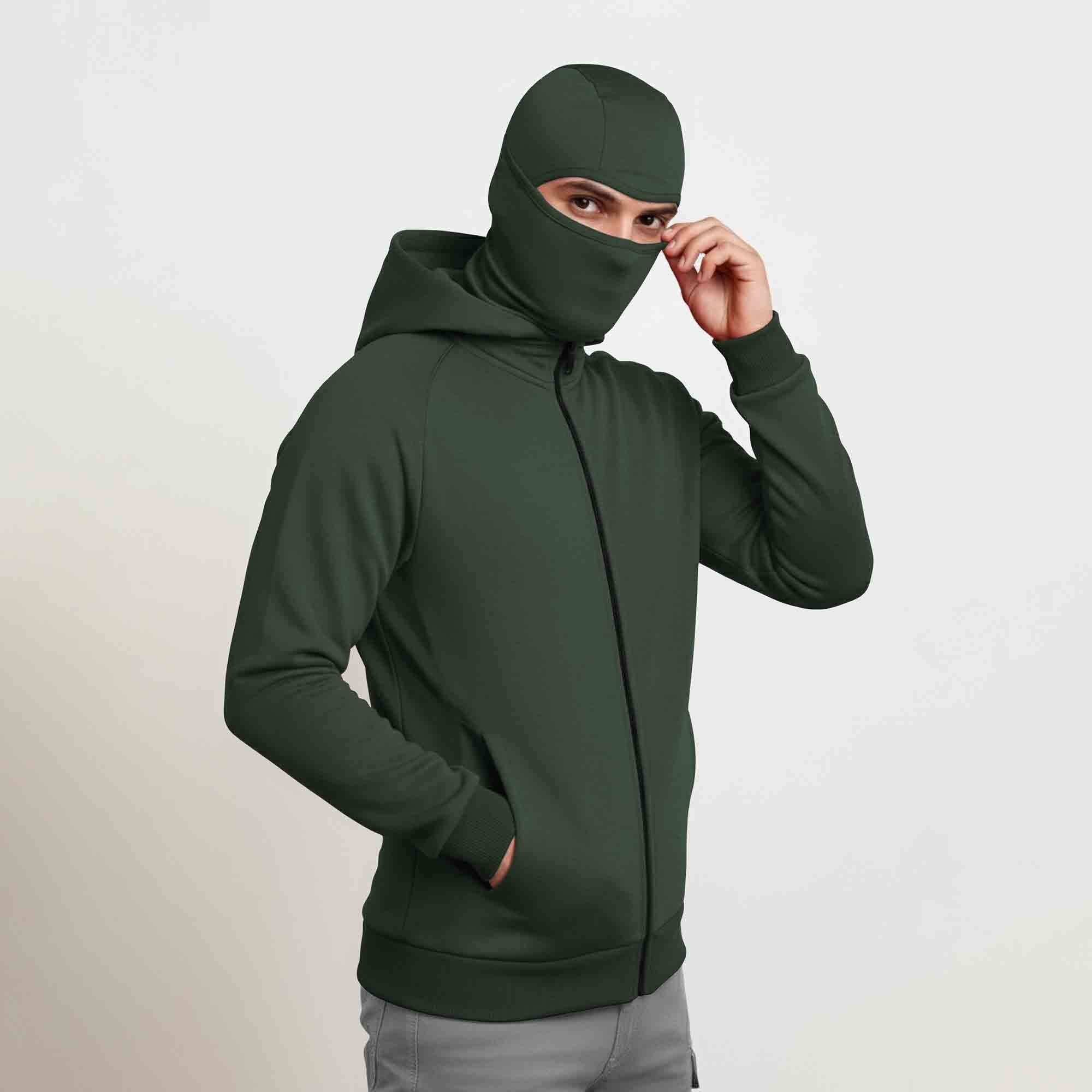 Mens Winter Full Mask Warm Zip-Up Hooded Jacket Olivegreen