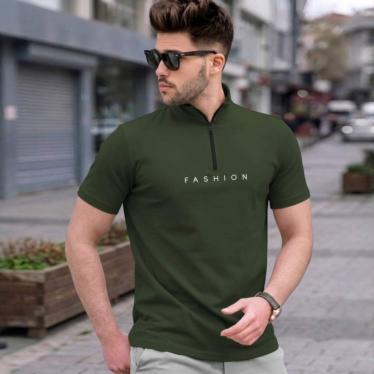 Mens High Neck Half Sleeve Cotton Blended T-shirts