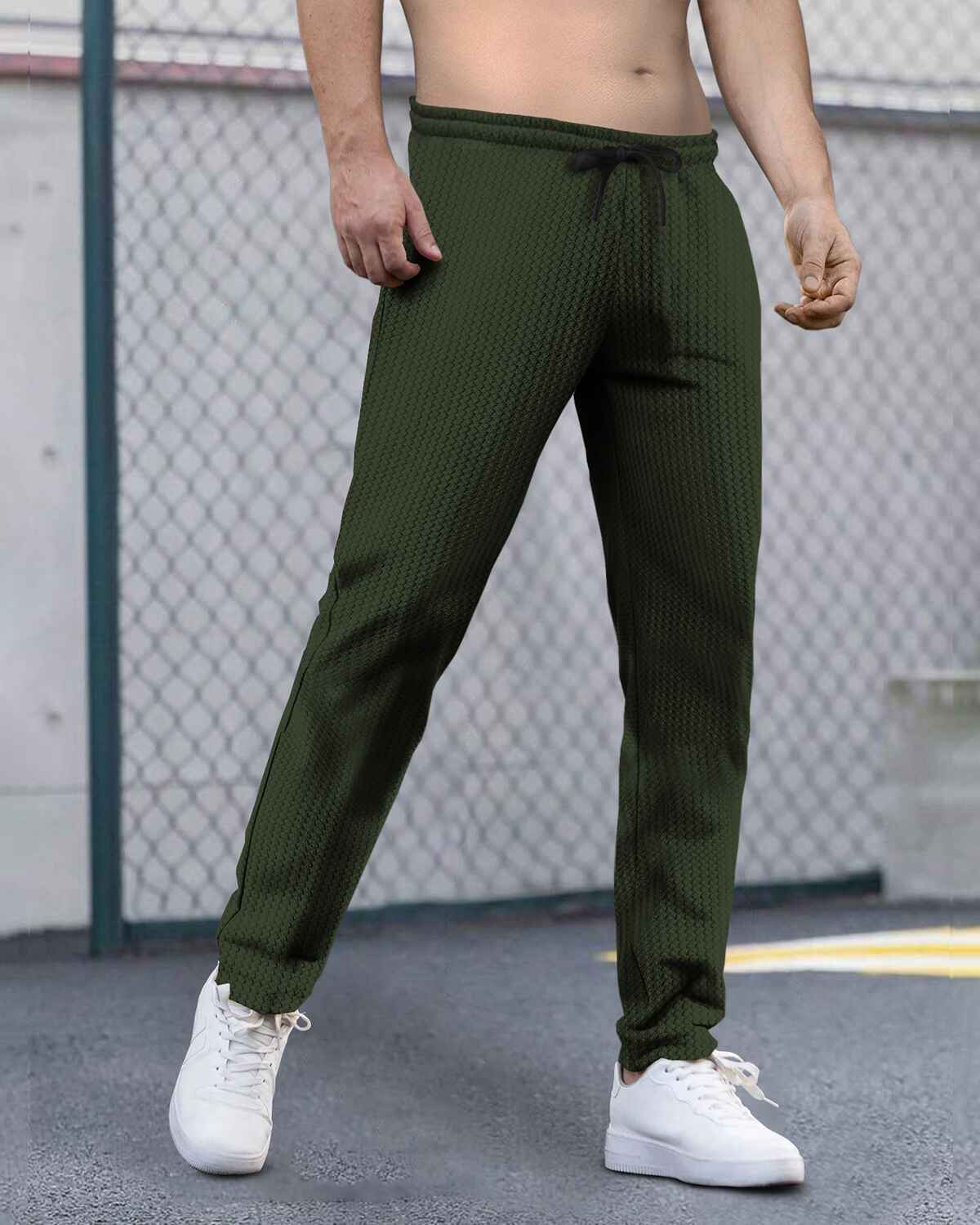 Men Plain Waffle Olivegreen Trackpant