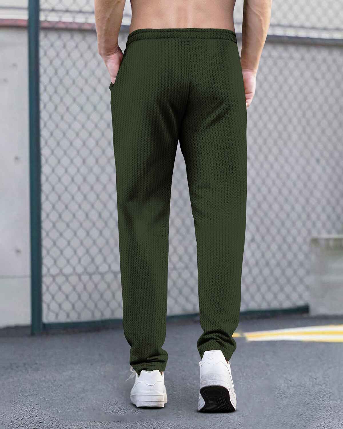 Men Plain Waffle Olivegreen Trackpant