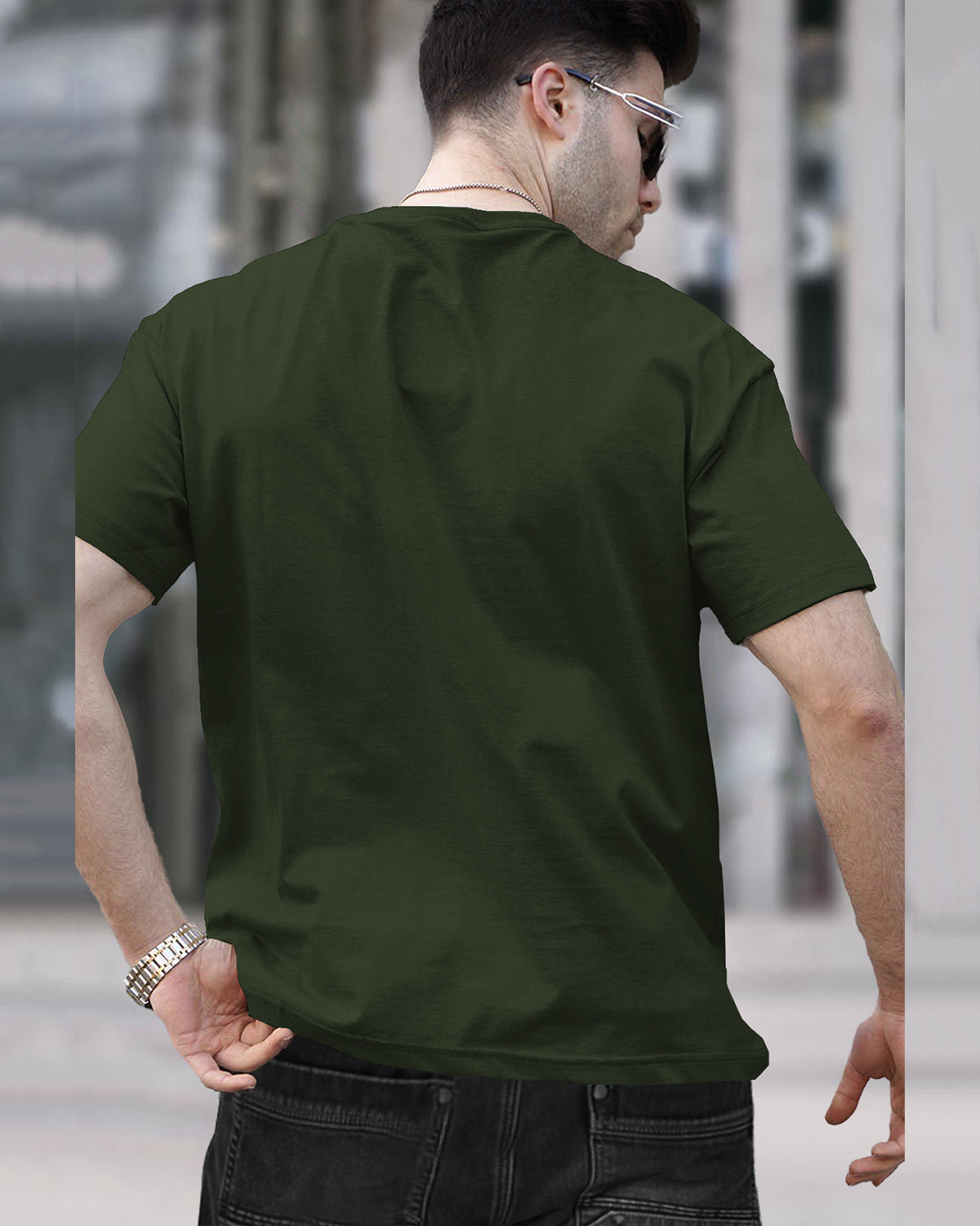 (Pack Of 1) Men Half Sleeve Round Neck Plain Olive Green T-shirt