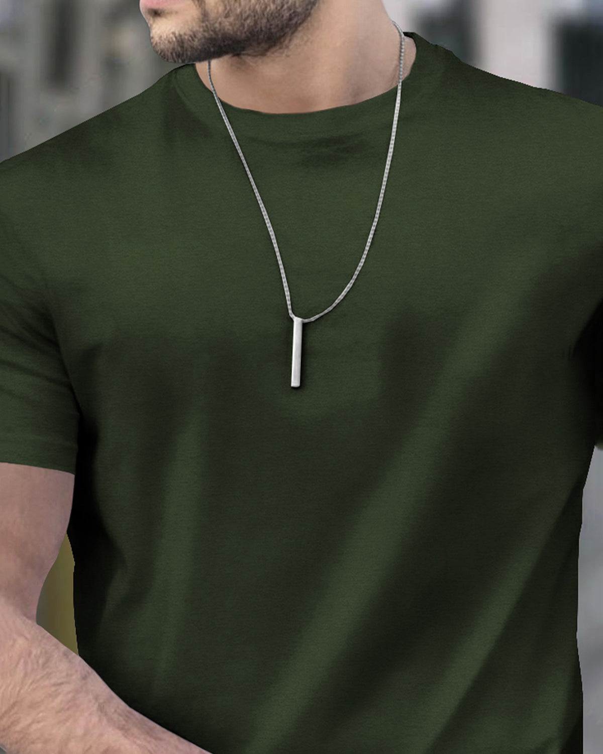 (Pack Of 1) Men Half Sleeve Round Neck Plain Olive Green T-shirt
