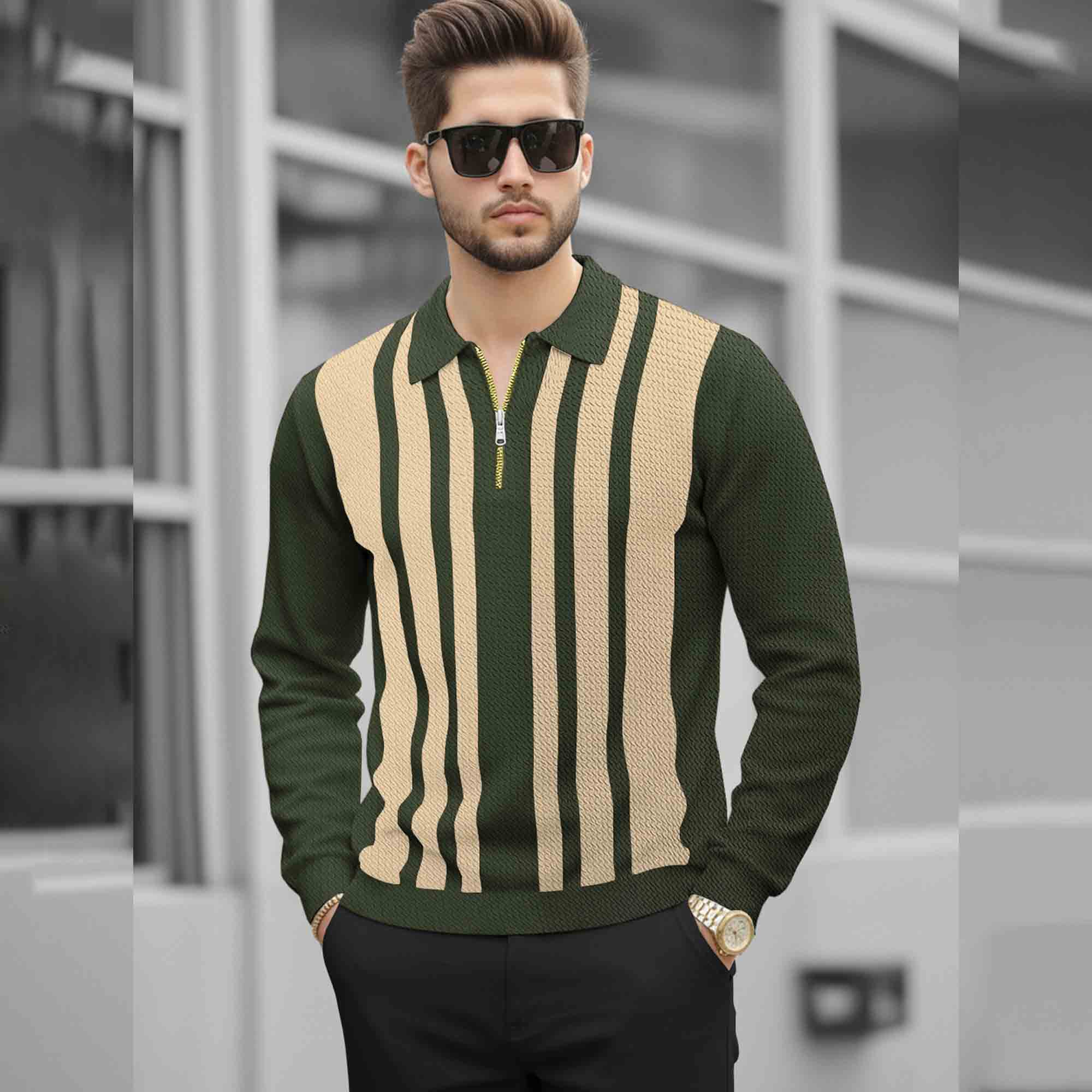 Men's Full Sleeve Stylish Printed Polo Neck Tshirts