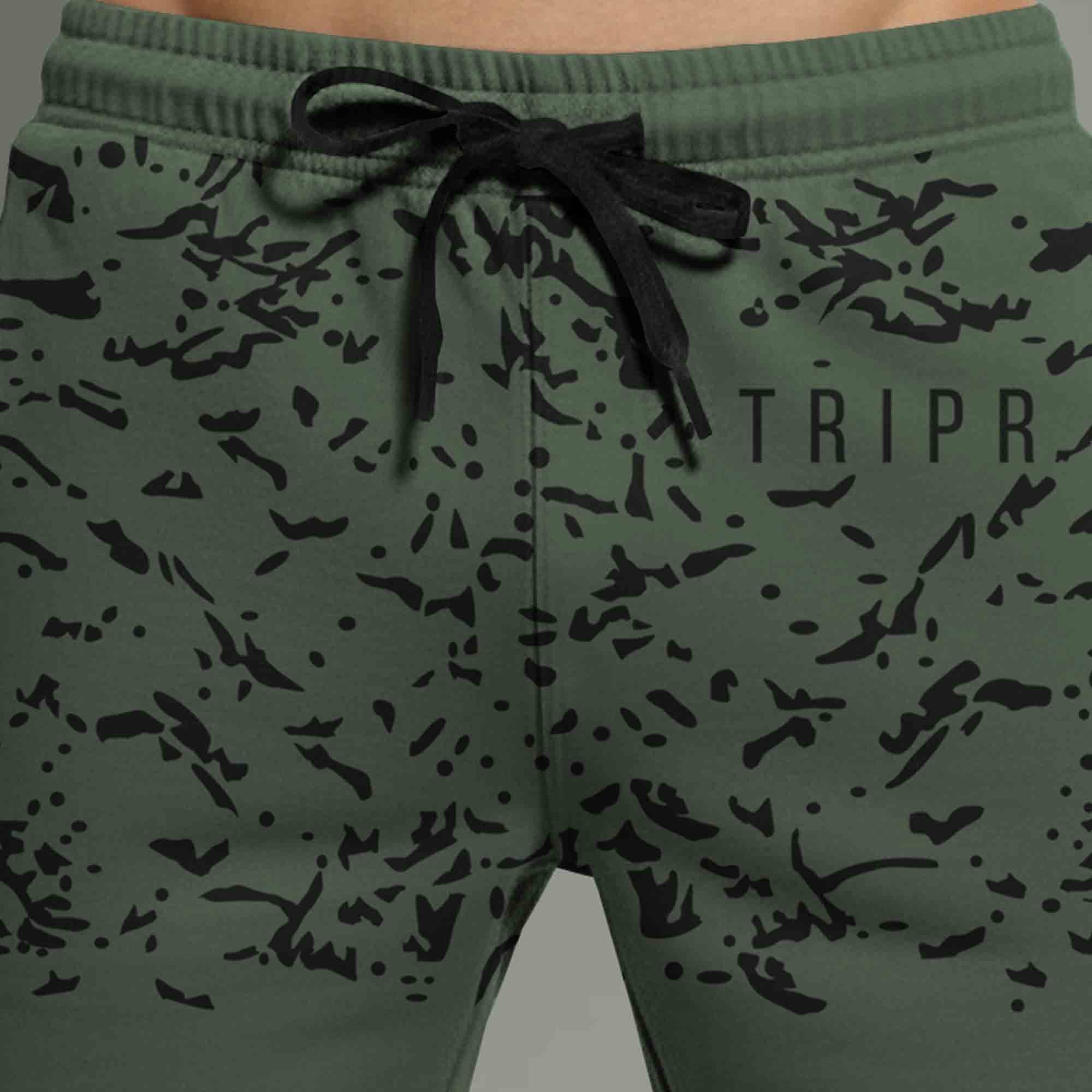 Men Olive Green Printed Regular Shorts