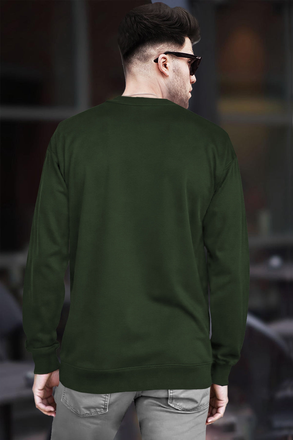 Mens Full Sleeve Round Neck Olive Green T-shirt
