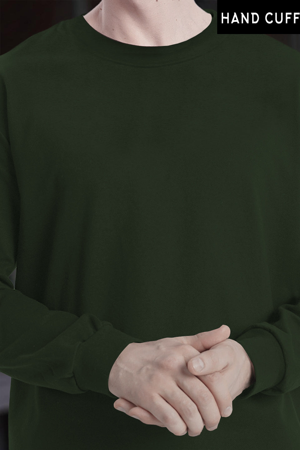 Mens Full Sleeve Round Neck Olive Green T-shirt