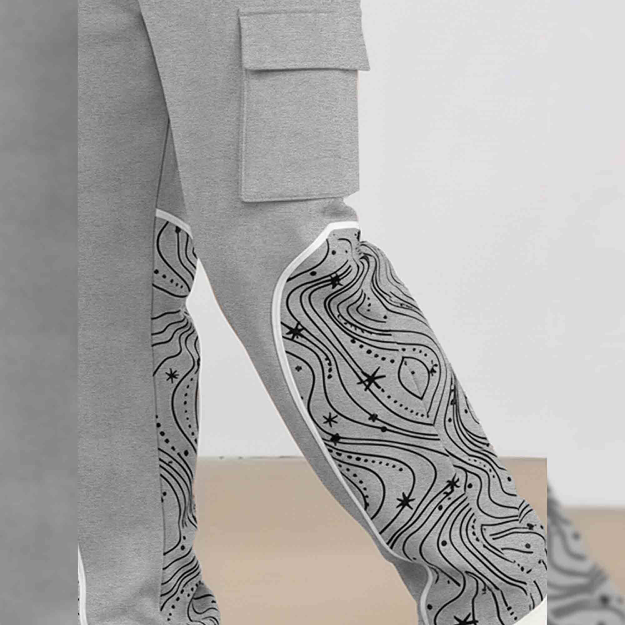 Men Multi Pockets Designing Printed Baggy Cargo Grey