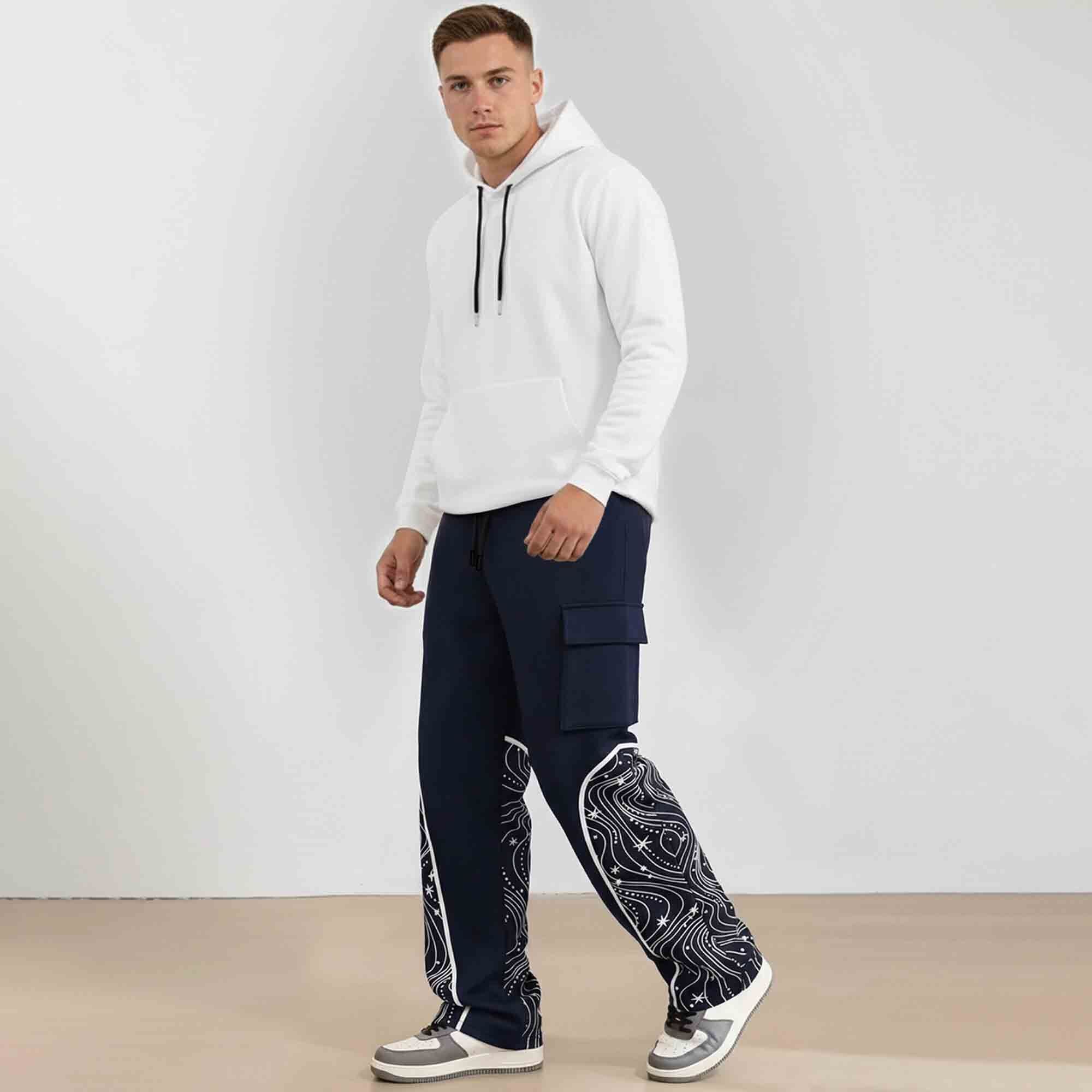 Men Multi Pockets Designing Printed Baggy Cargo Navyblue