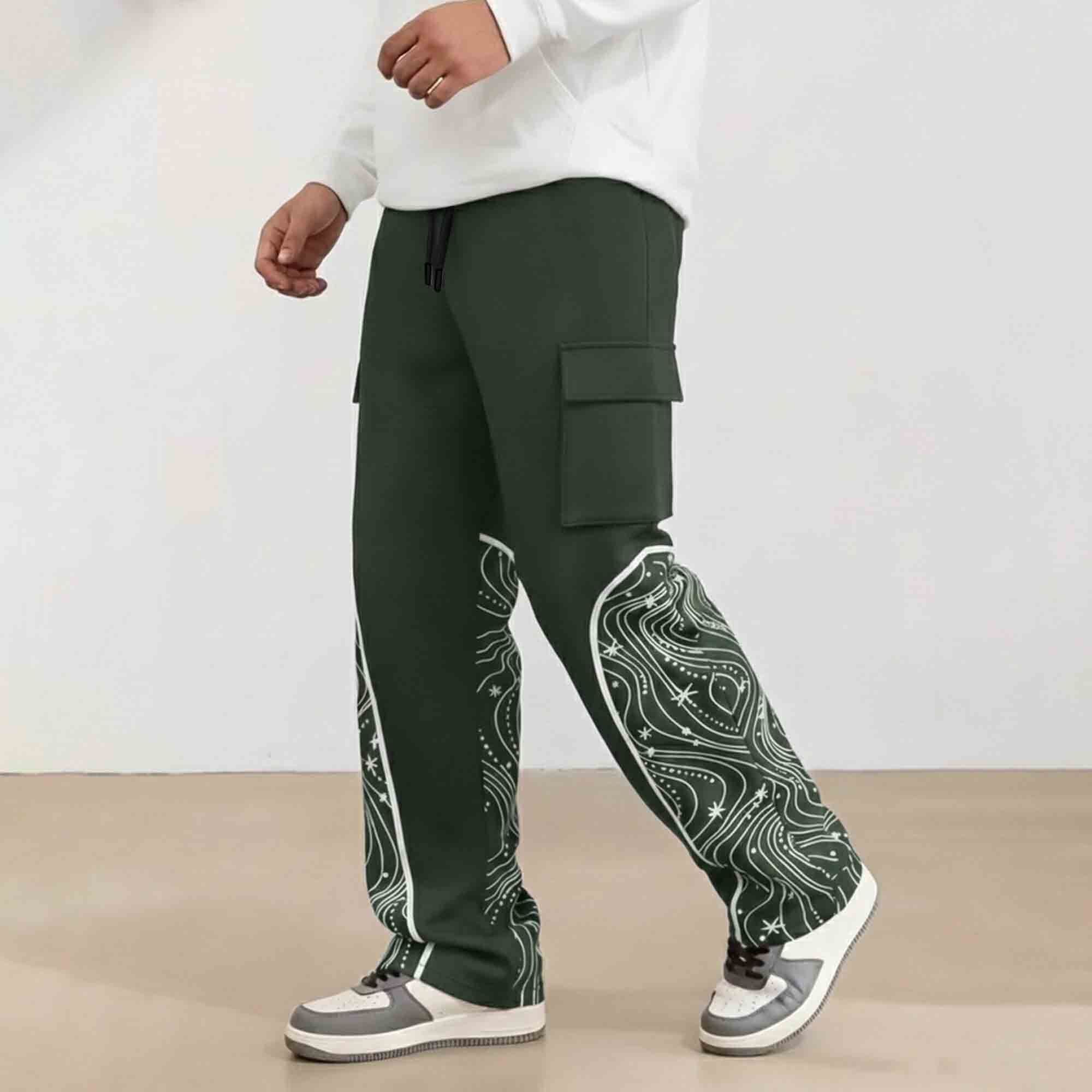 Men 4 Pockets Dual Color And Printed Baggy Cargo Pants