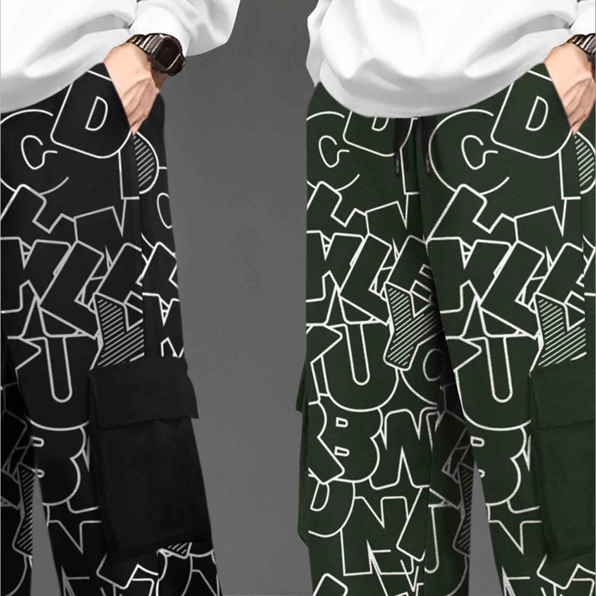 (Pack Of 2) Printed Multi Pocket Baggy Cargo Black & Olive