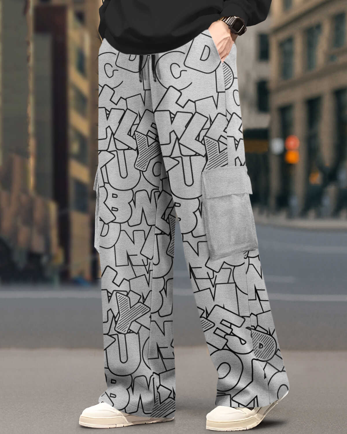 Men's Multi Pockets All Over Printed Baggy Cargo Joggers