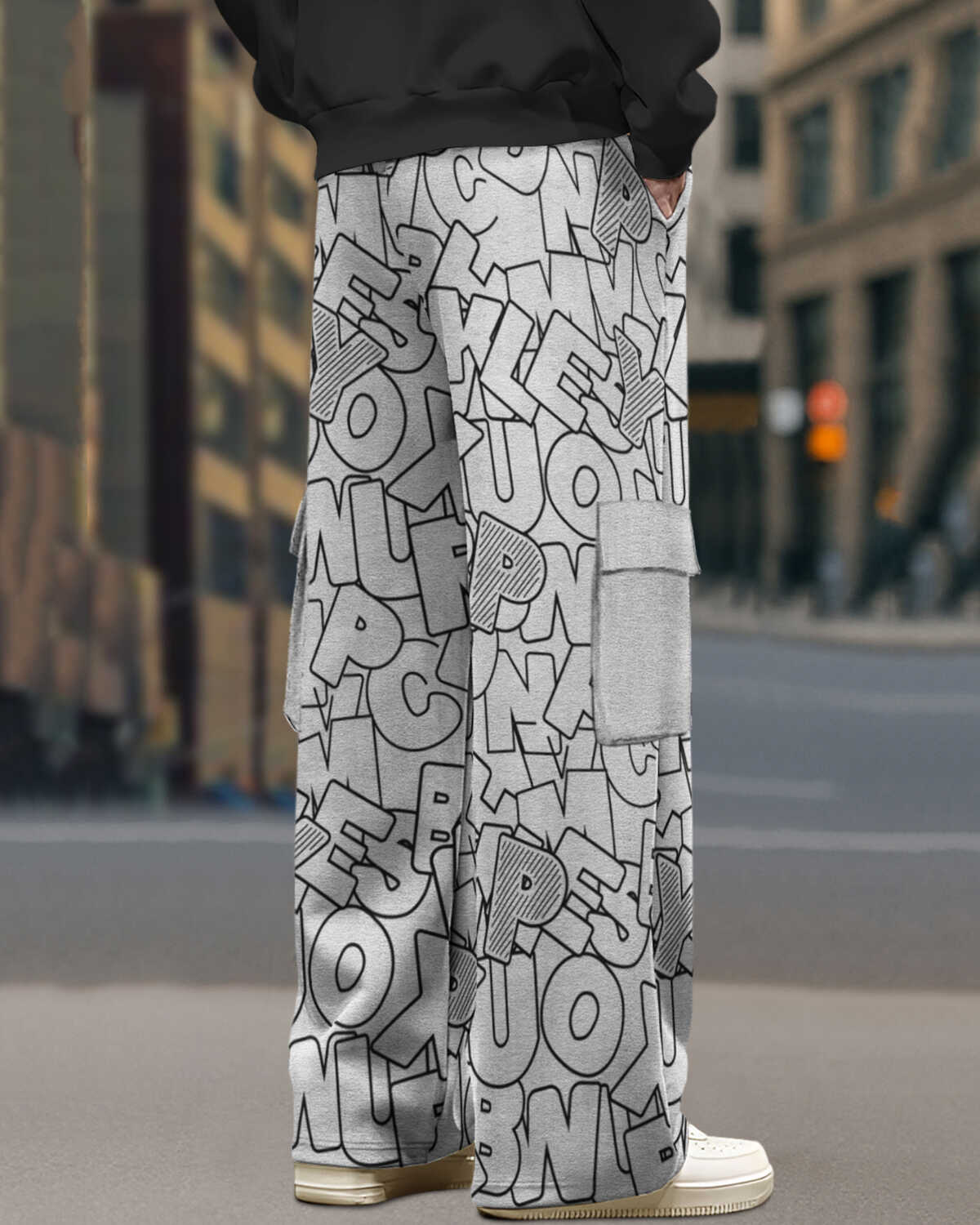 Men's Multi Pockets All Over Printed Baggy Cargo Joggers