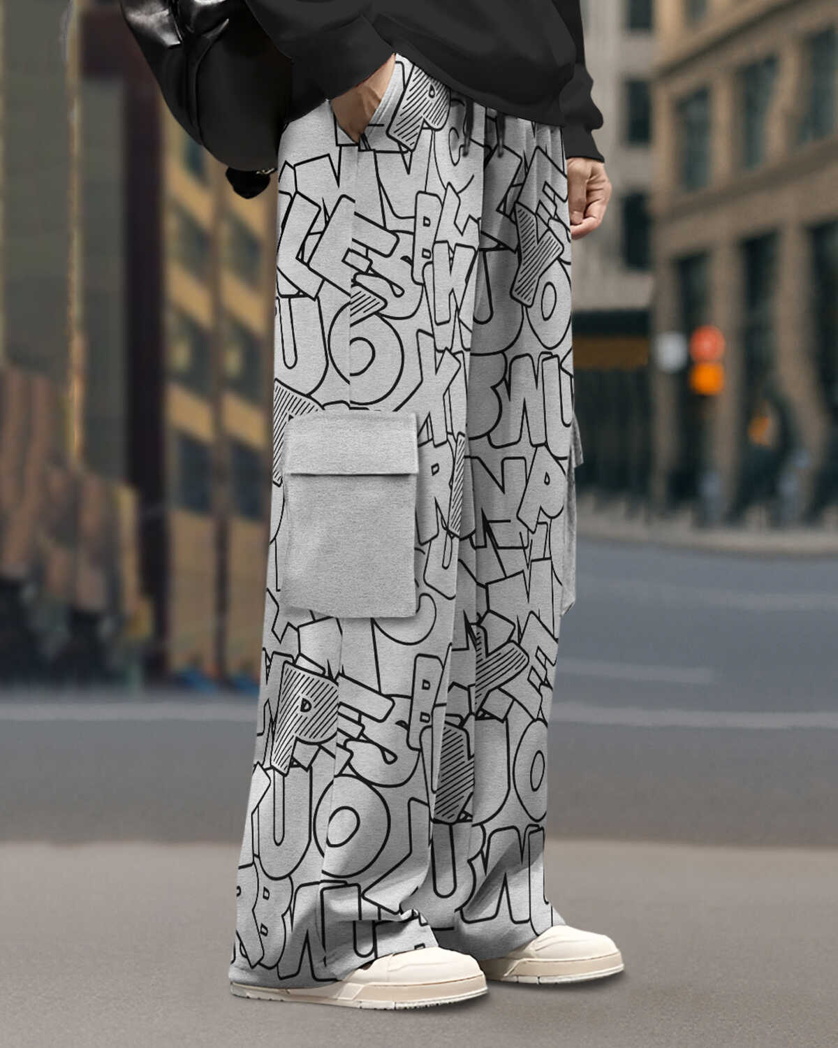 Men's Multi Pockets All Over Printed Baggy Cargo Joggers