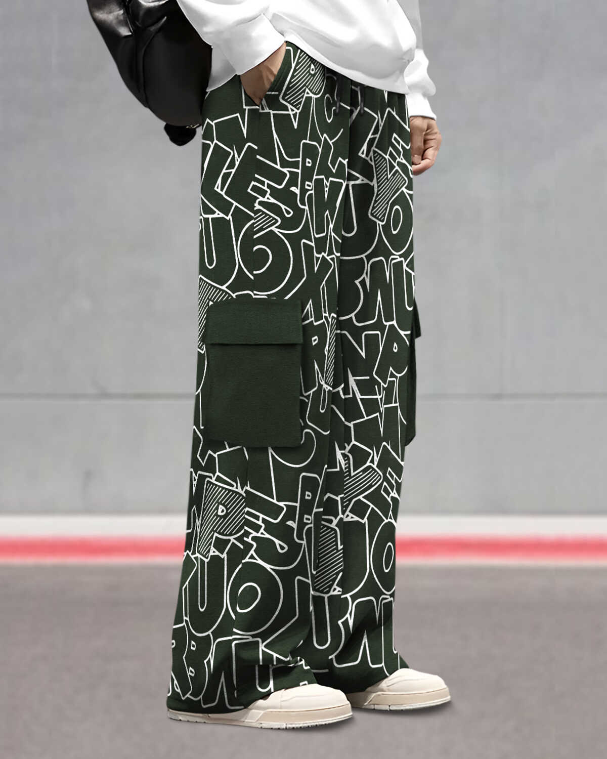 Mens Multi Pockets All Over Printed Baggy fit oversized Cargo Jogger Olivegreen