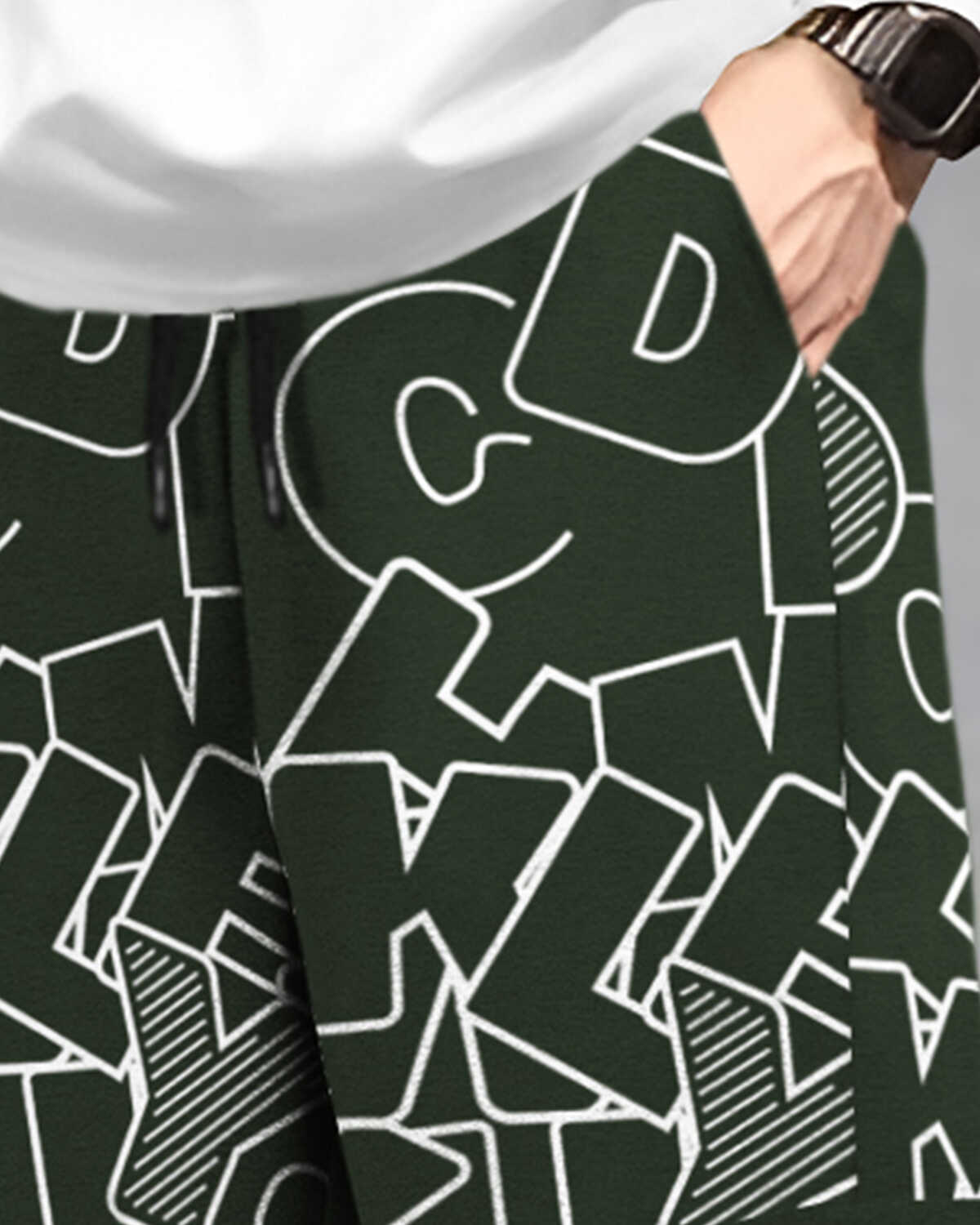 Mens Multi Pockets All Over Printed Baggy fit oversized Cargo Jogger Olivegreen