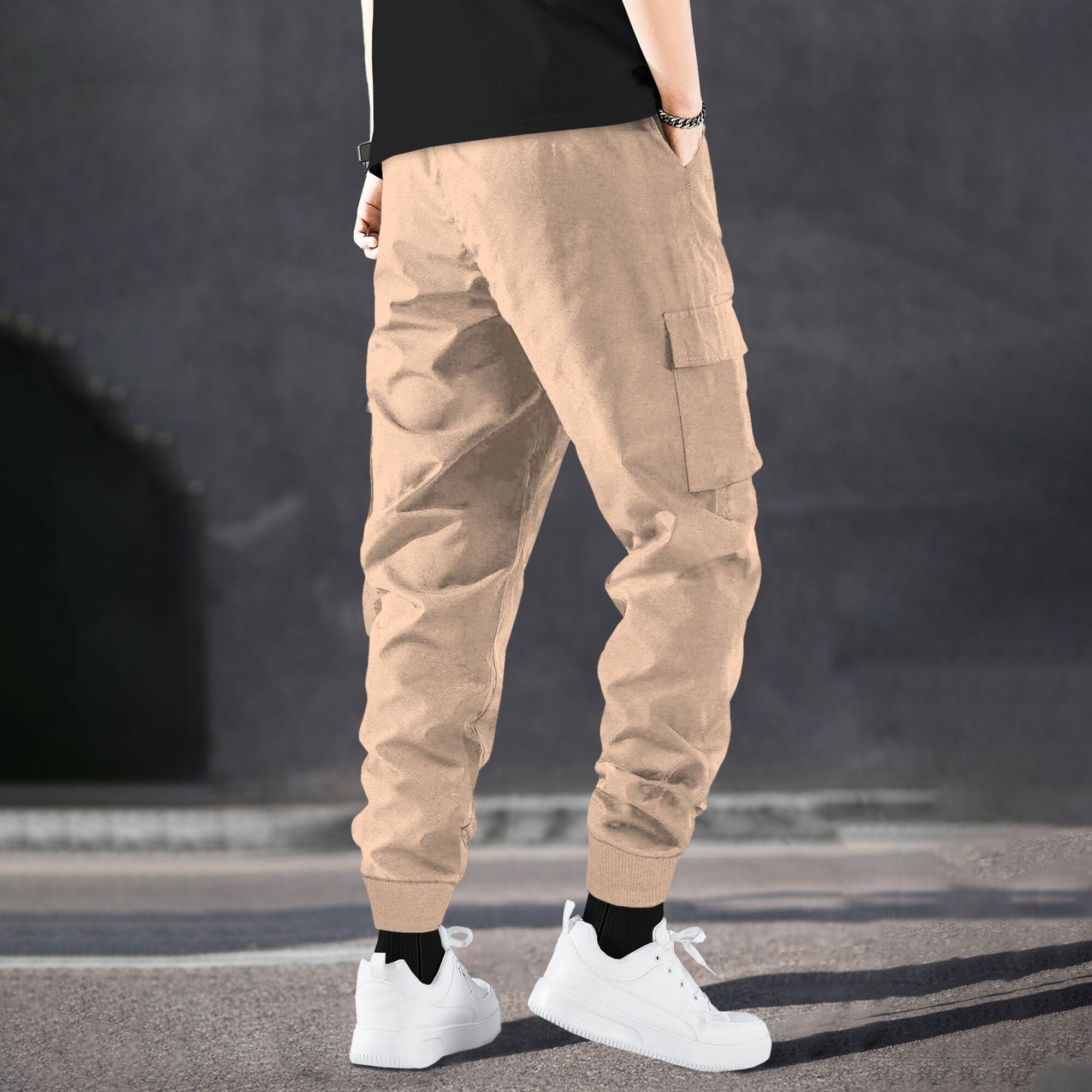 Men Solid Beige Designer Cargo Pant