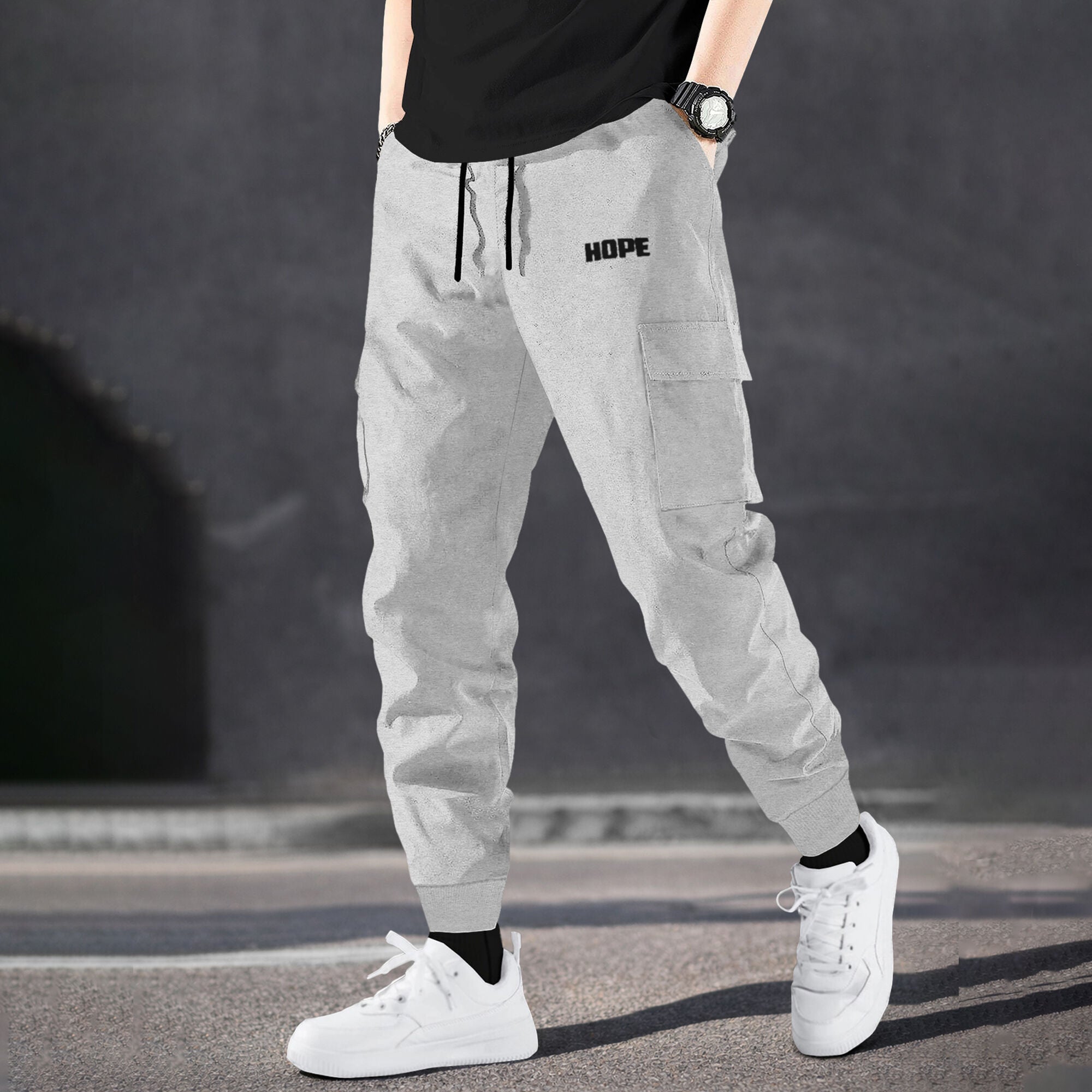 Men Solid Grey Designer Cargo Pant