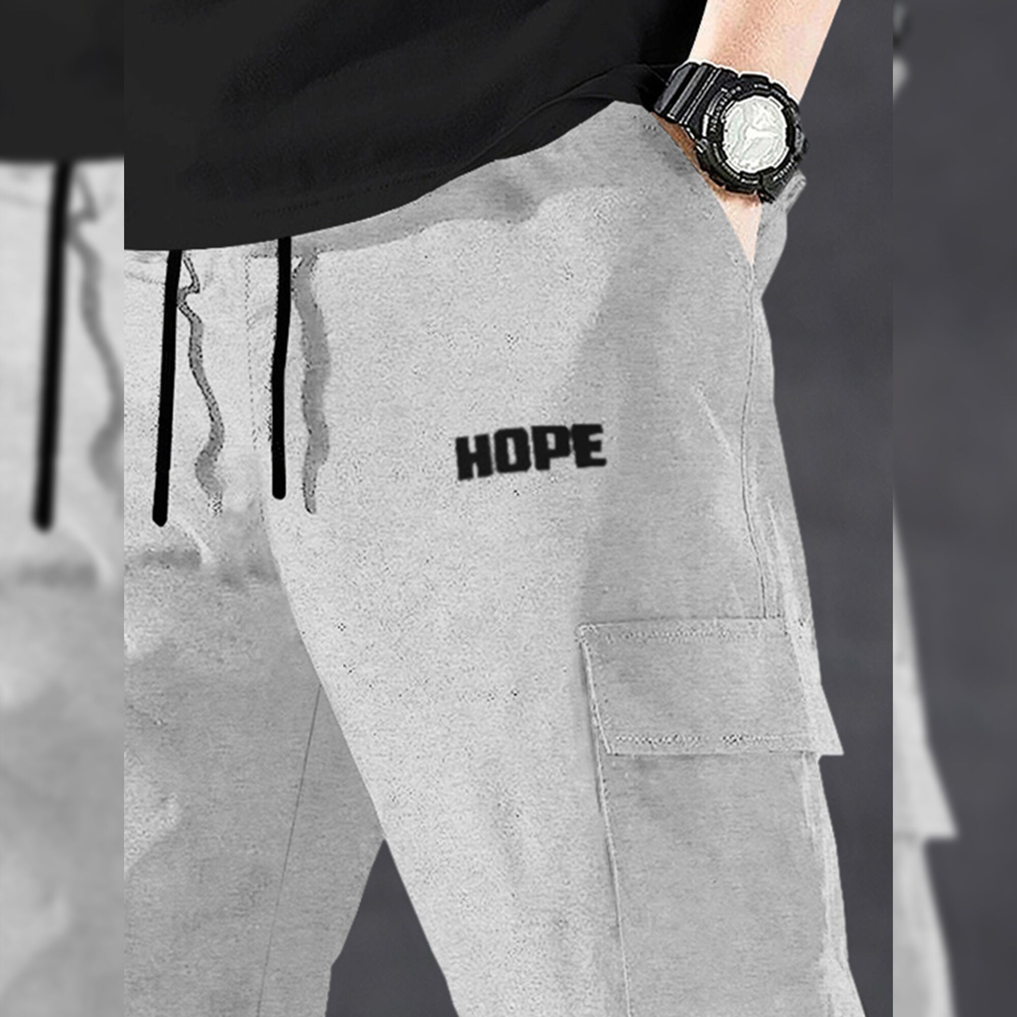 Men Solid Grey Designer Cargo Pant