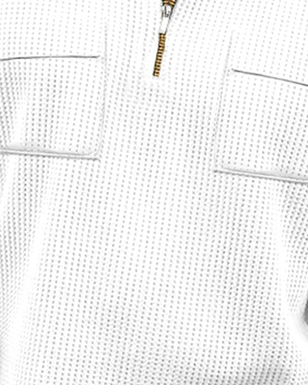 Men Textured Full Sleeve White Double Pocket Waffle T-shirt