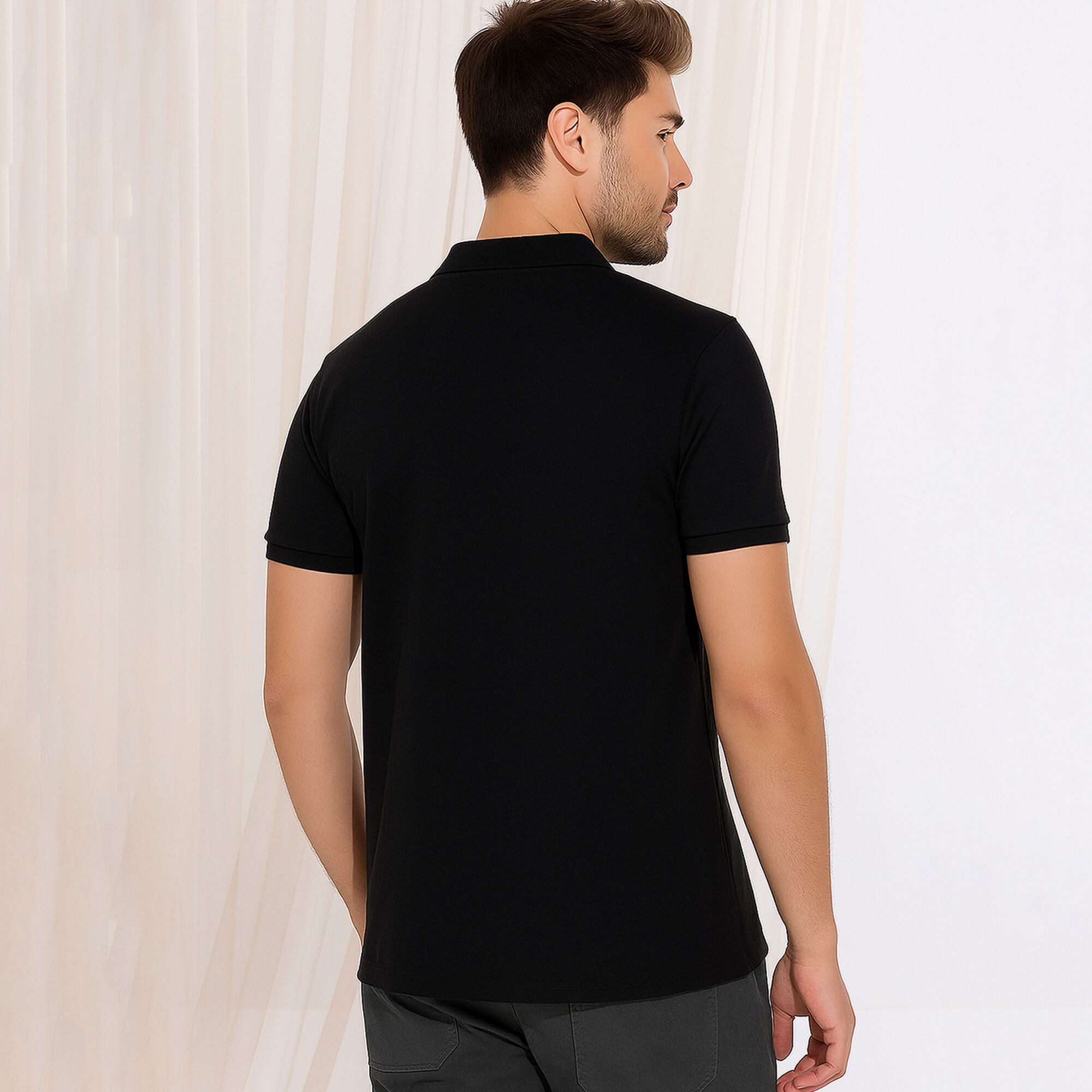 Half Sleeve Polo Zip Type Color Blocked Contrast T-shirt