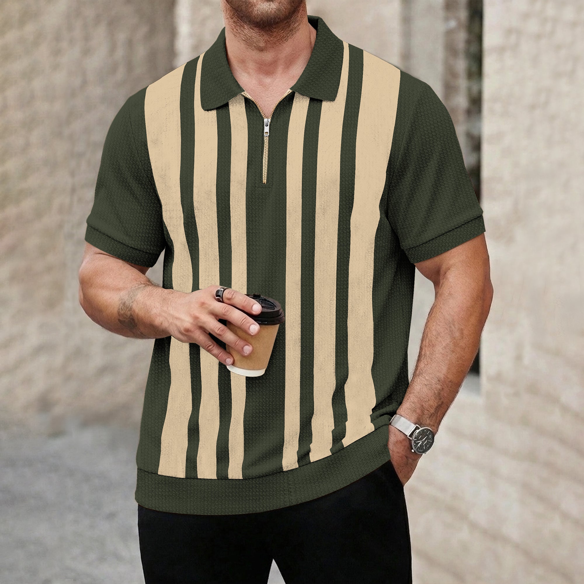 Men Quarter Zip Polo Neck Printed T-shirts