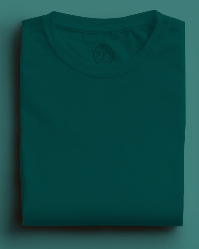Solid Green Men Round Neck Half-Sleeve T-Shirt
