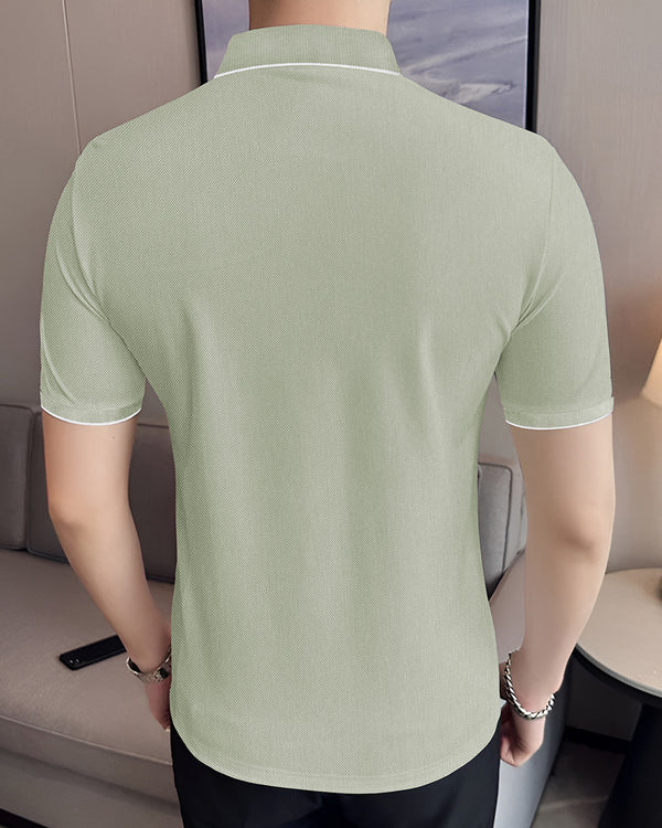 olive green button down polo tshirt for men