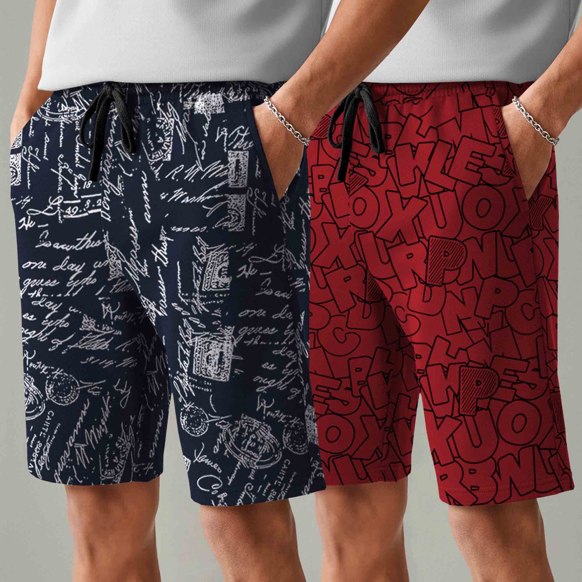 Men (Pack Of 2) All Over Printed Design Regular Fit Shorts