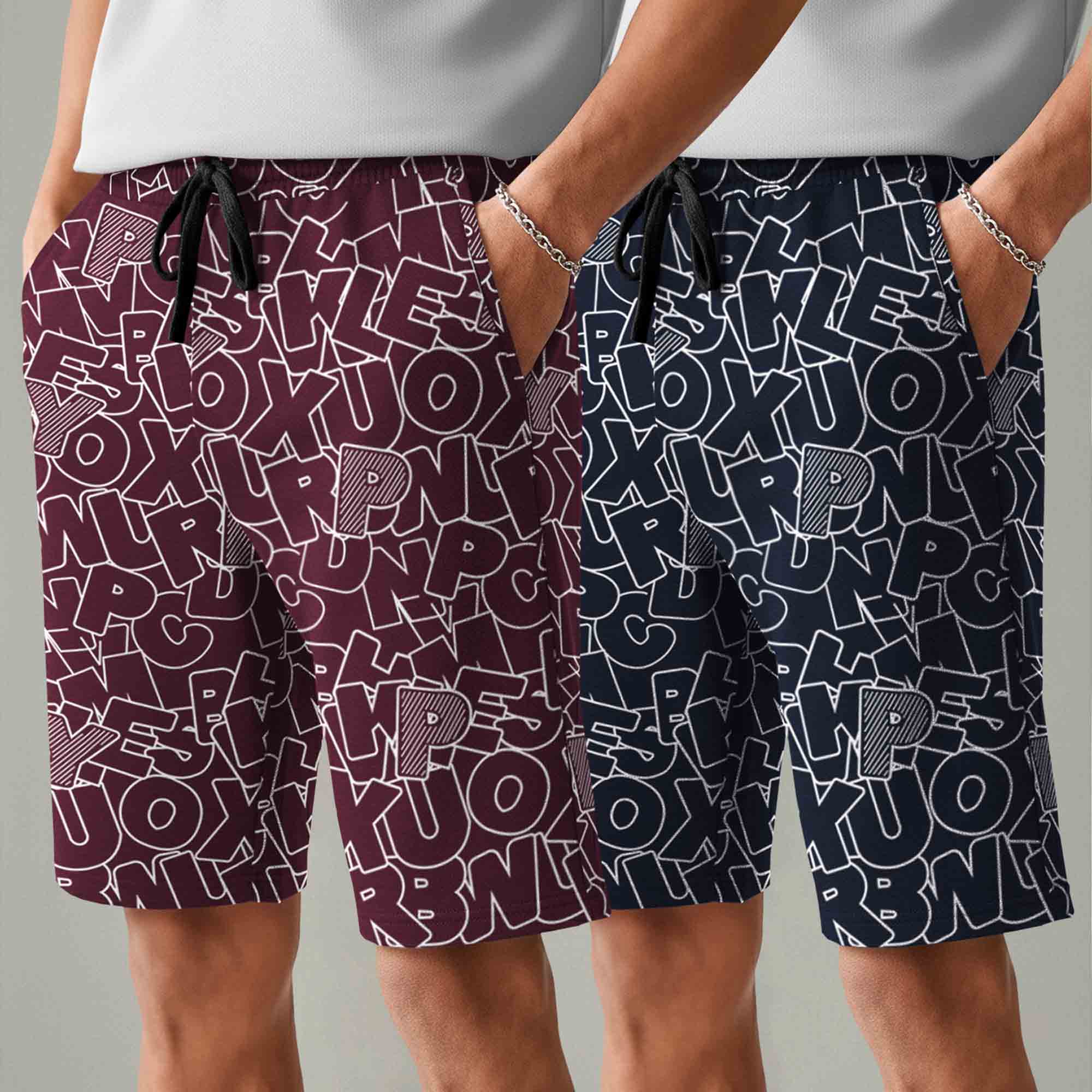 Men (Pack Of 2) Same Printed Design Regular Fit Shorts- 26 Variants