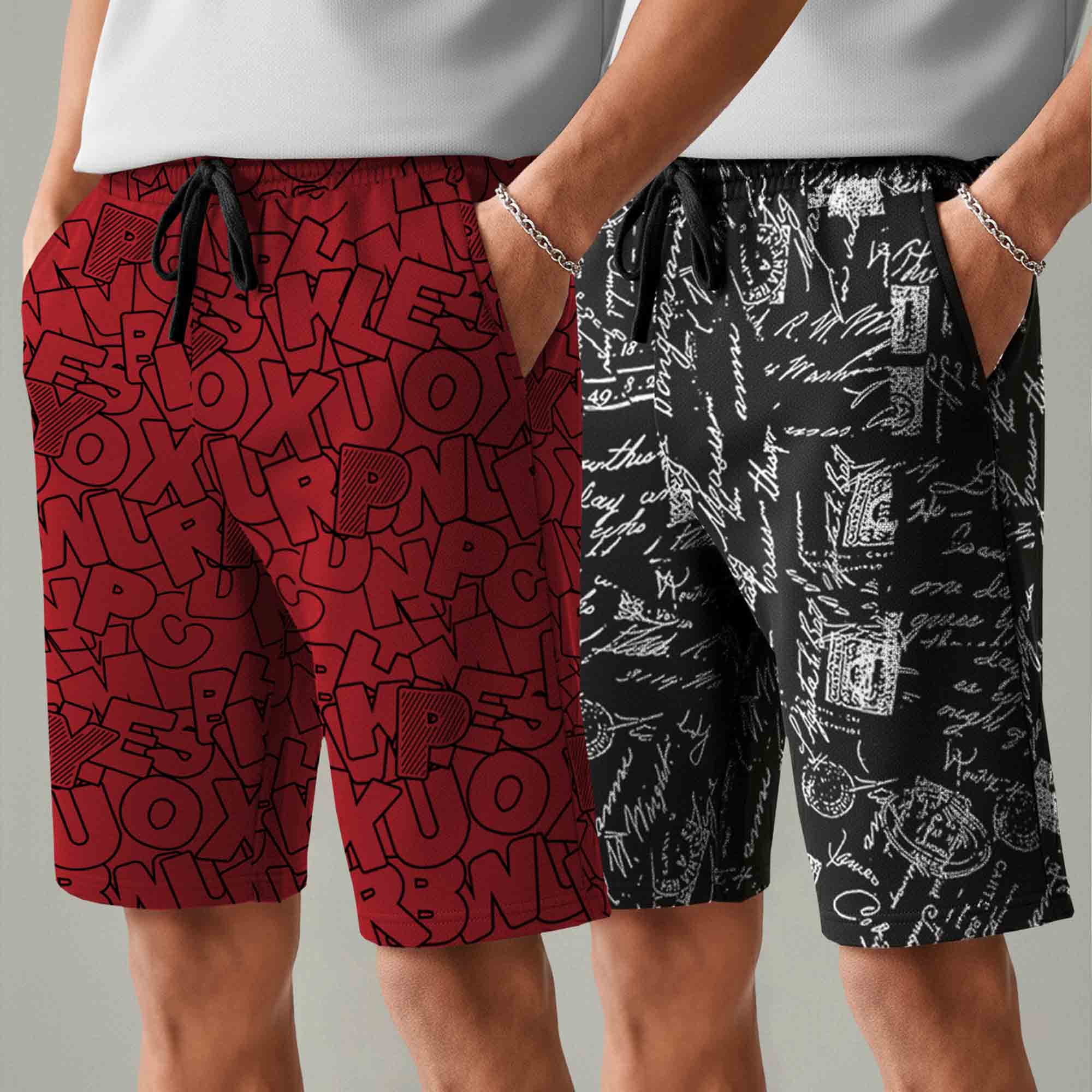 Men (Pack Of 2) All Over Printed Design Regular Fit Shorts