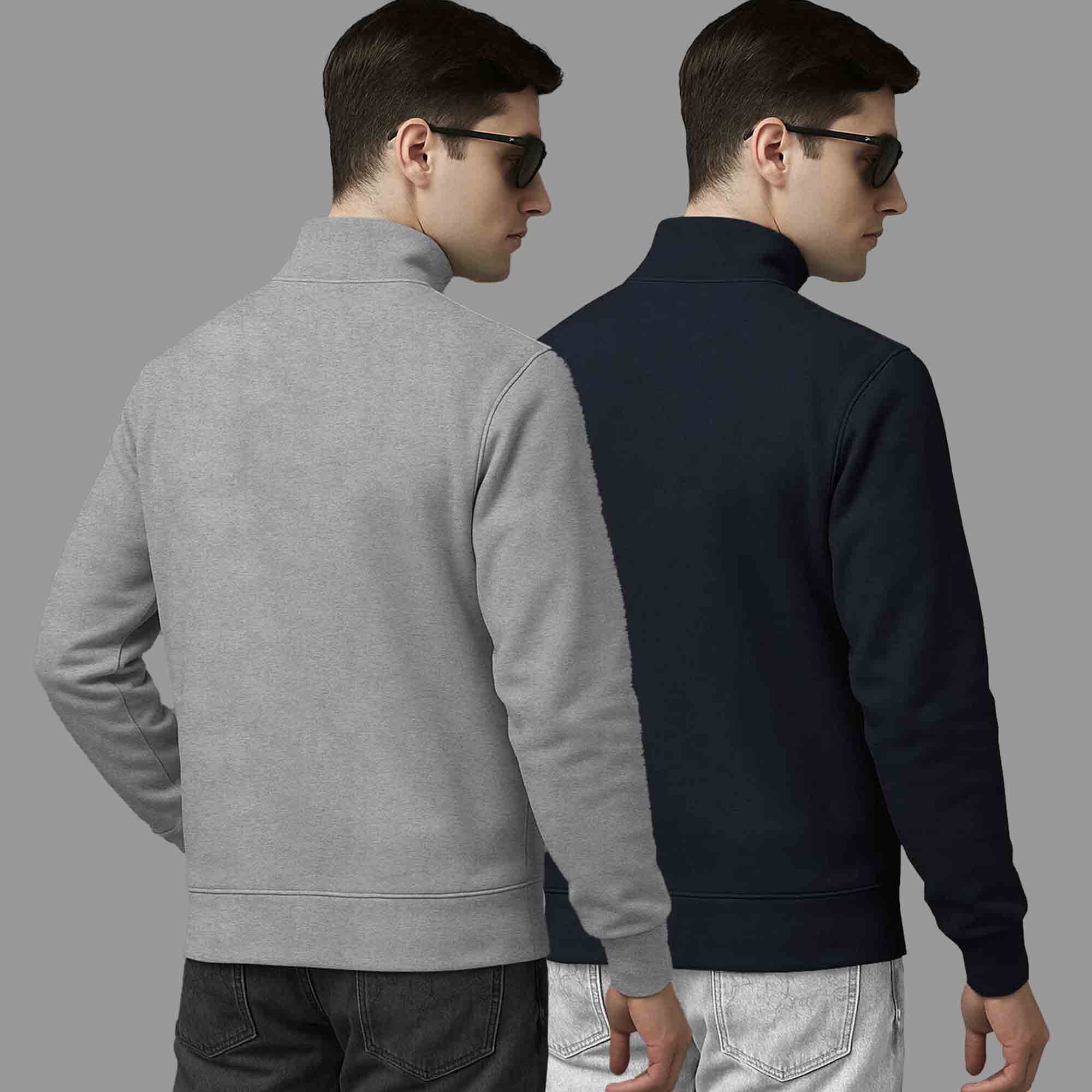 Pack Of 2 Quarter Zip High Neck Plain Combo Sweatshirts