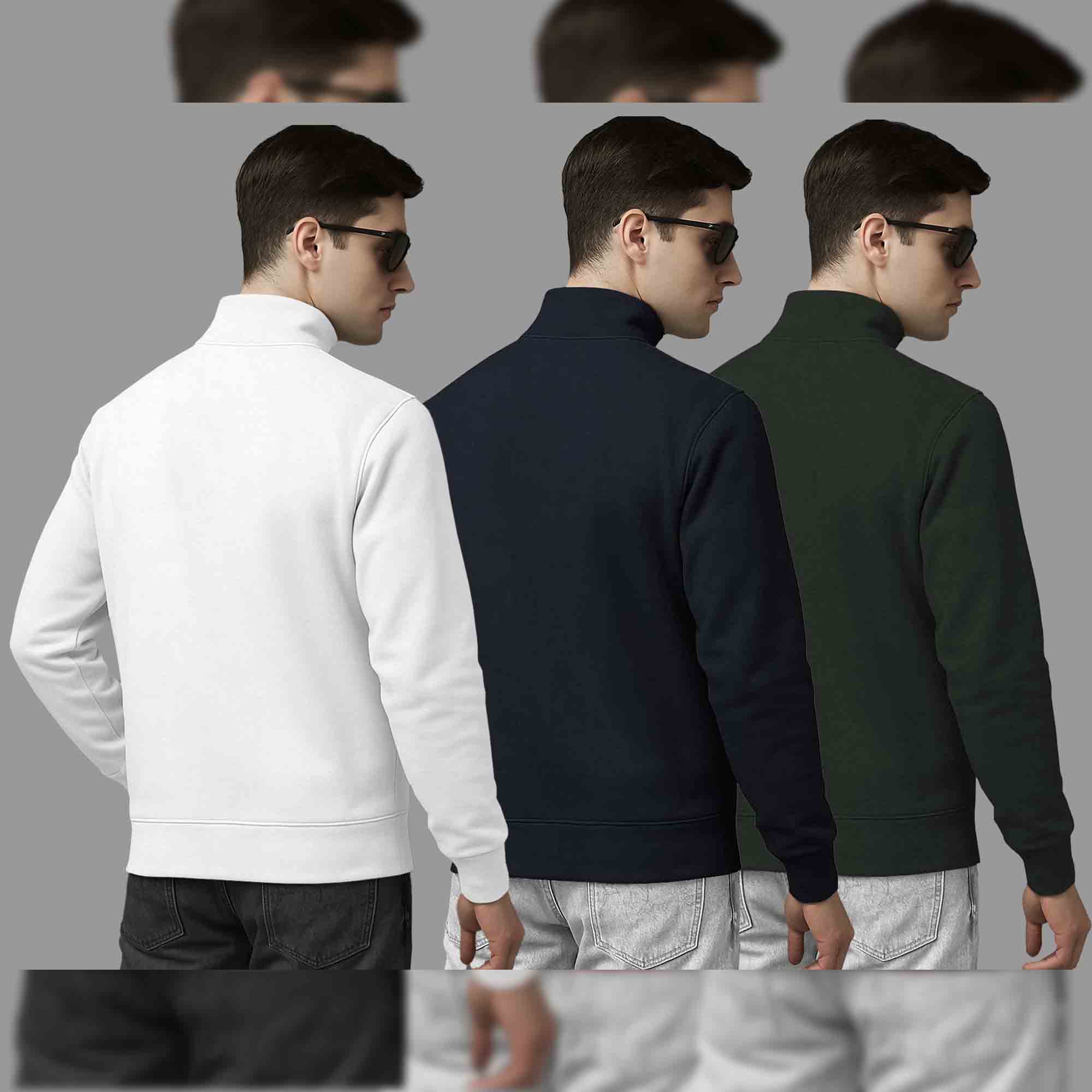 (Pack Of 3) Mens High Neck Sweatshirts White- Navy-Olive