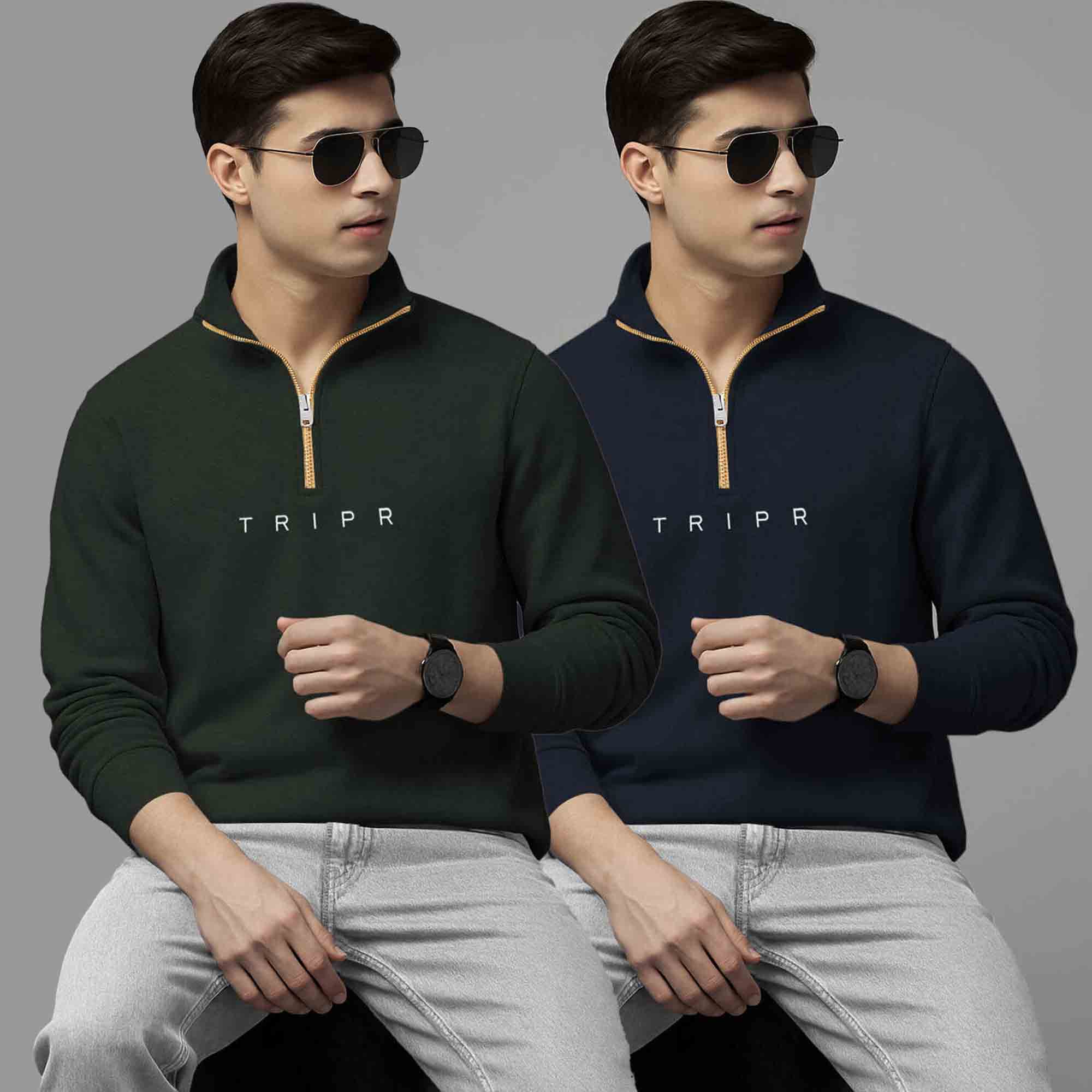 Pack Of 2 Logo Printed Mens Quarter Zip High Neck Combo Sweatshirts