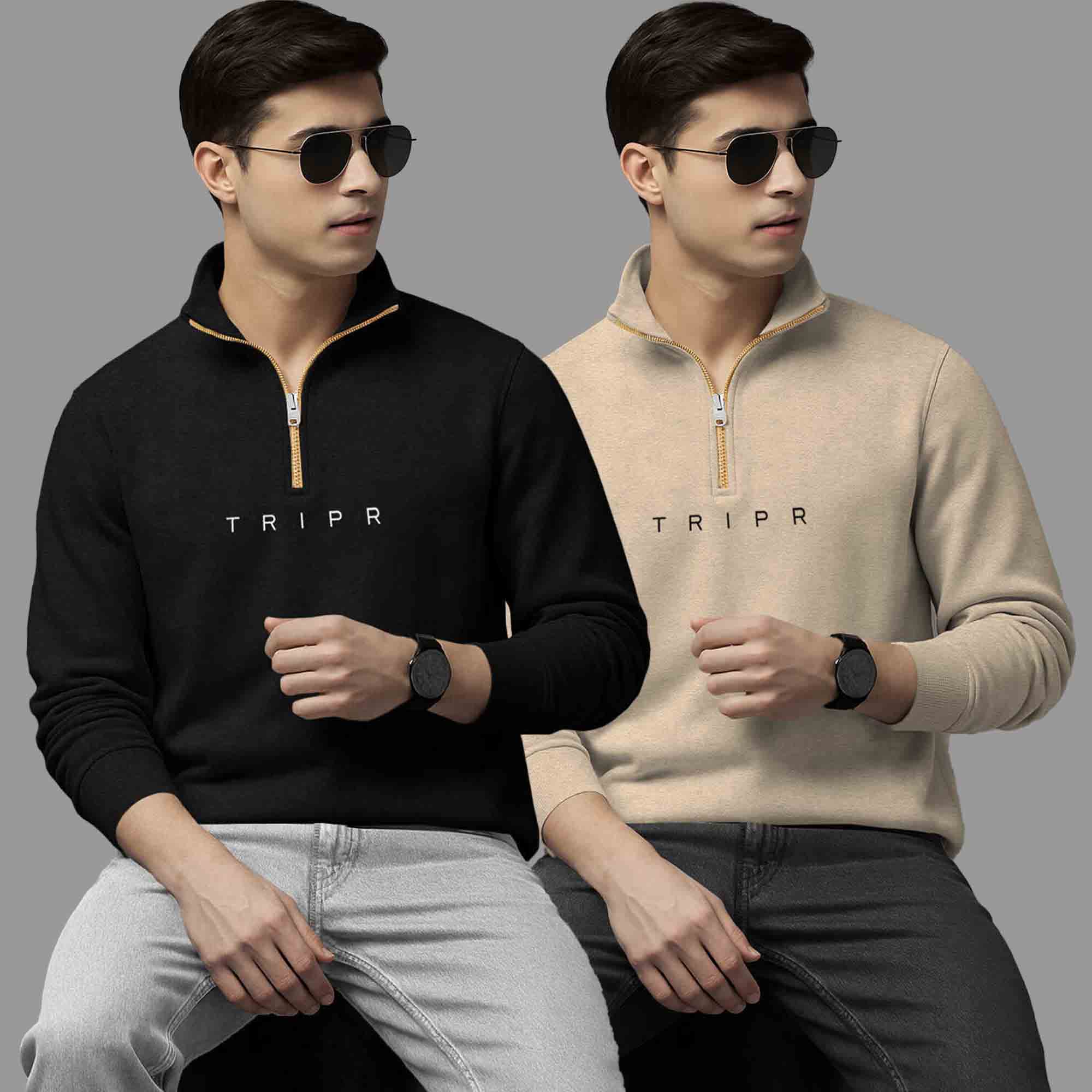 Pack Of 2 Logo Printed Mens Quarter Zip High Neck Combo Sweatshirts