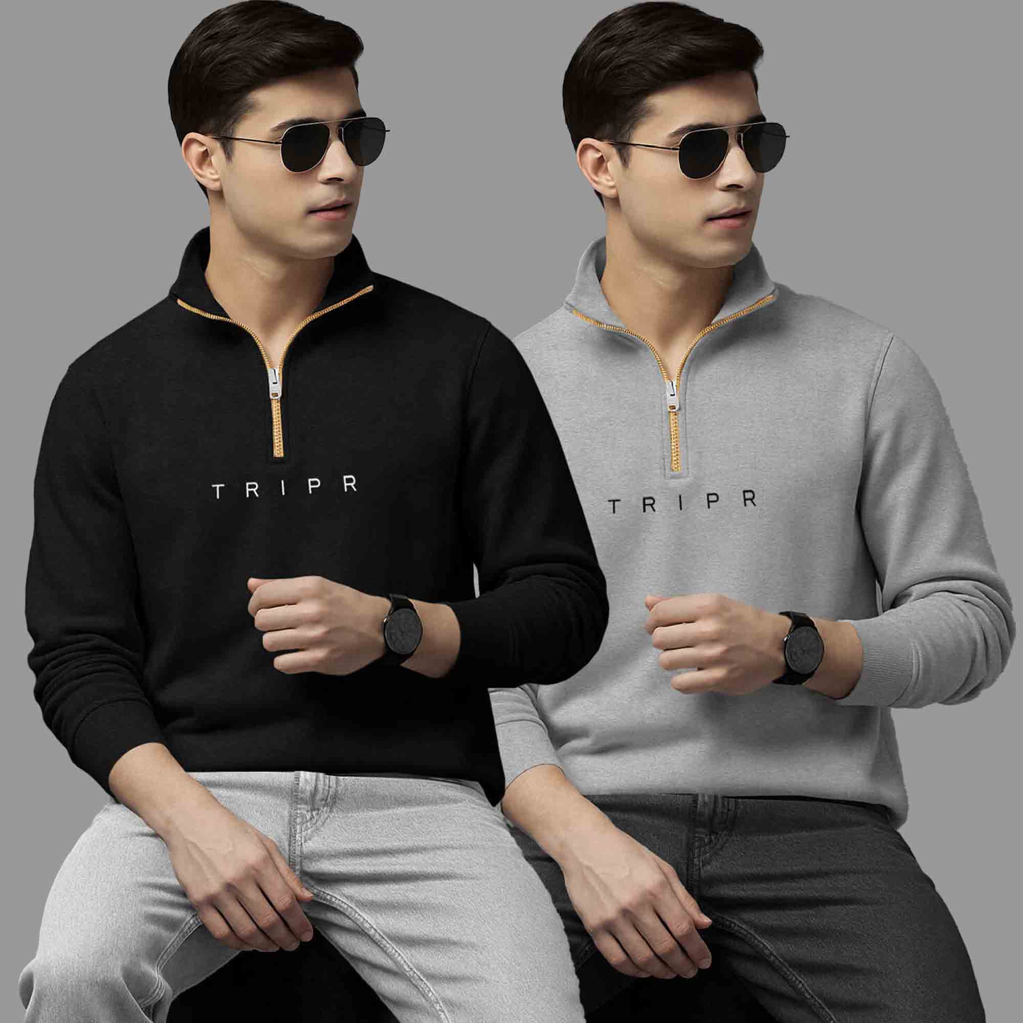 Pack Of 2 Logo Printed Mens Quarter Zip High Neck Combo Sweatshirts