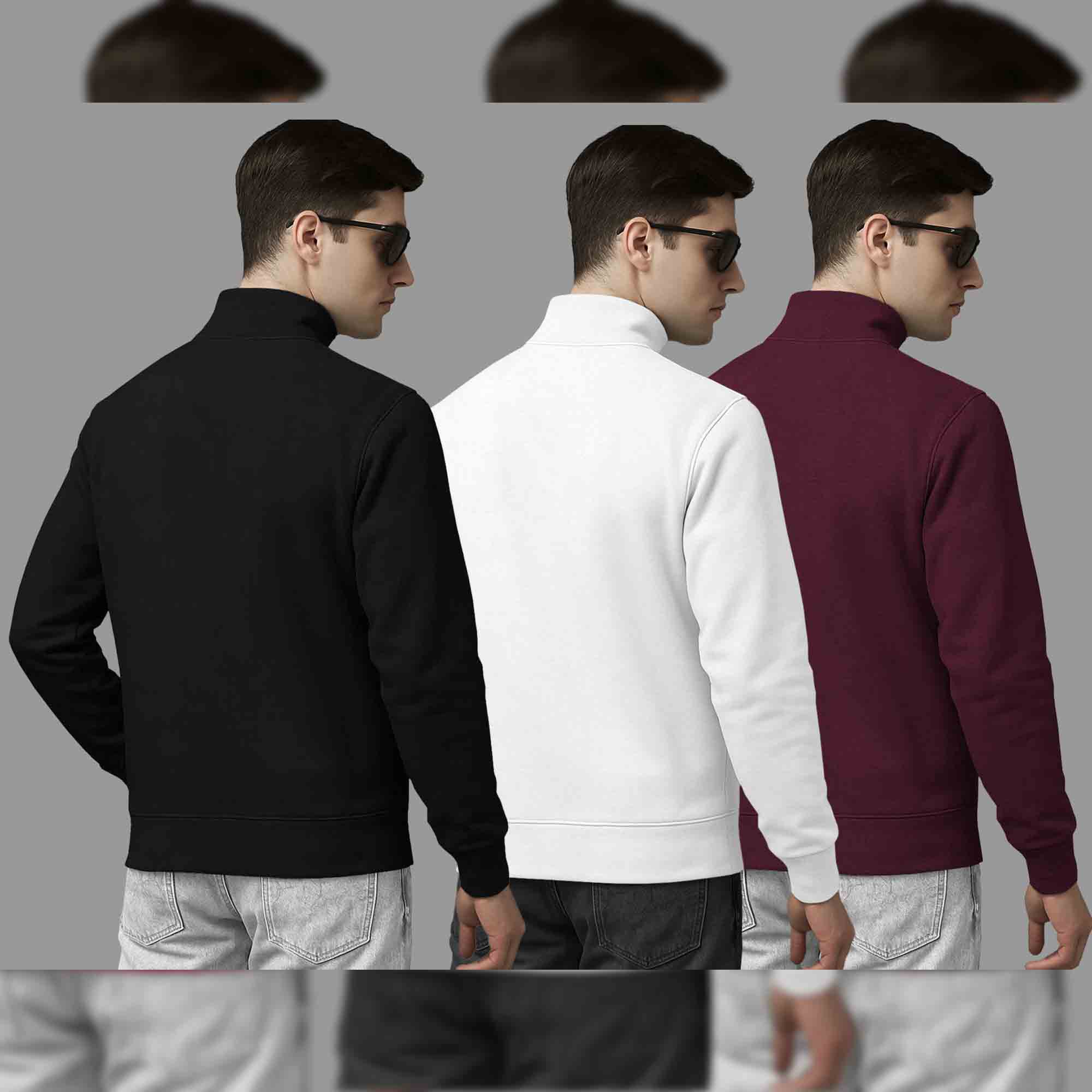 (Pack Of 3) Mens High Neck Sweatshirts Black-White-Maroon