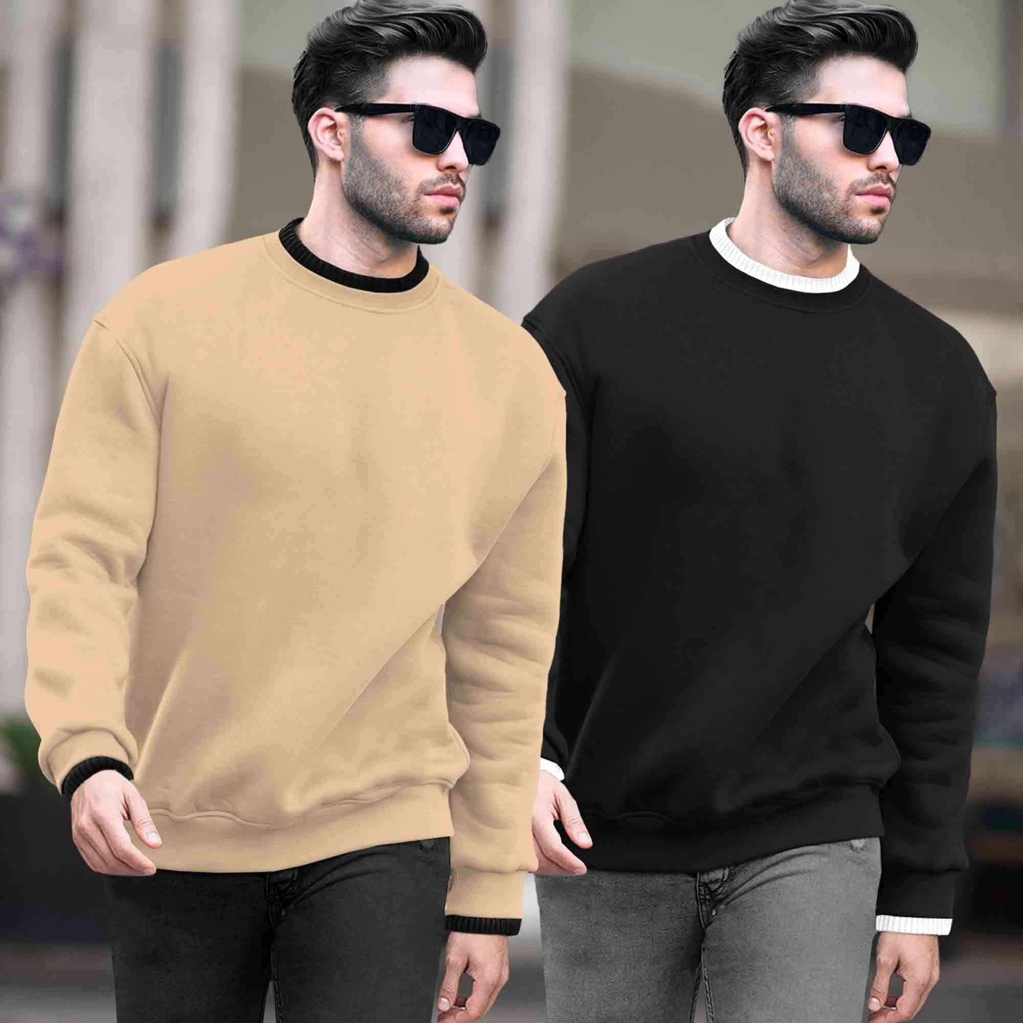 (Pack Of 2) Mens Round Neck Dual Color Plain Sweatshirts Multicolor