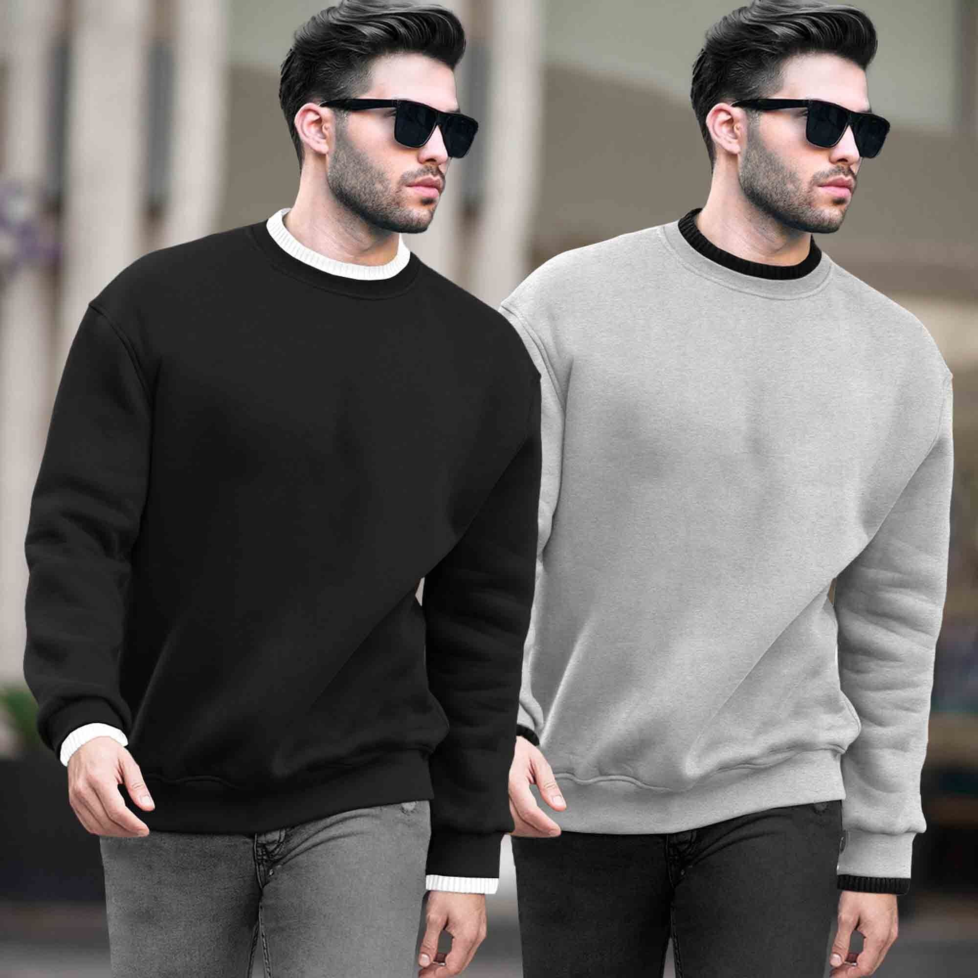 (Pack Of 2) Mens Round Neck Dual Color Plain Sweatshirts Multicolor