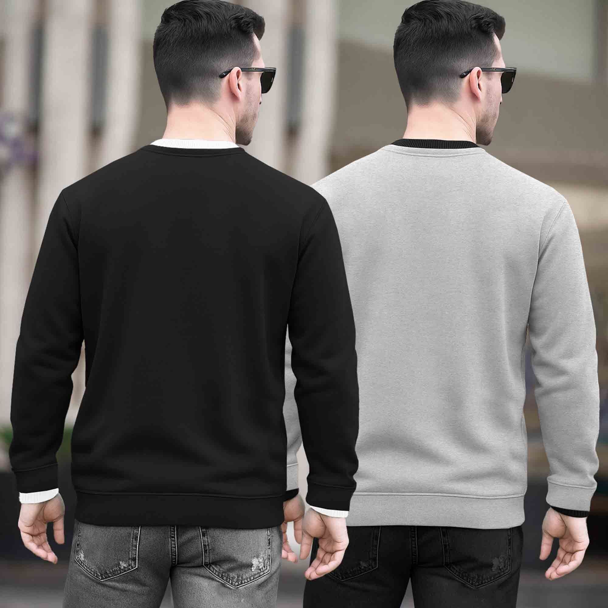 (Pack Of 2) Mens Round Neck Dual Color Plain Sweatshirts Multicolor