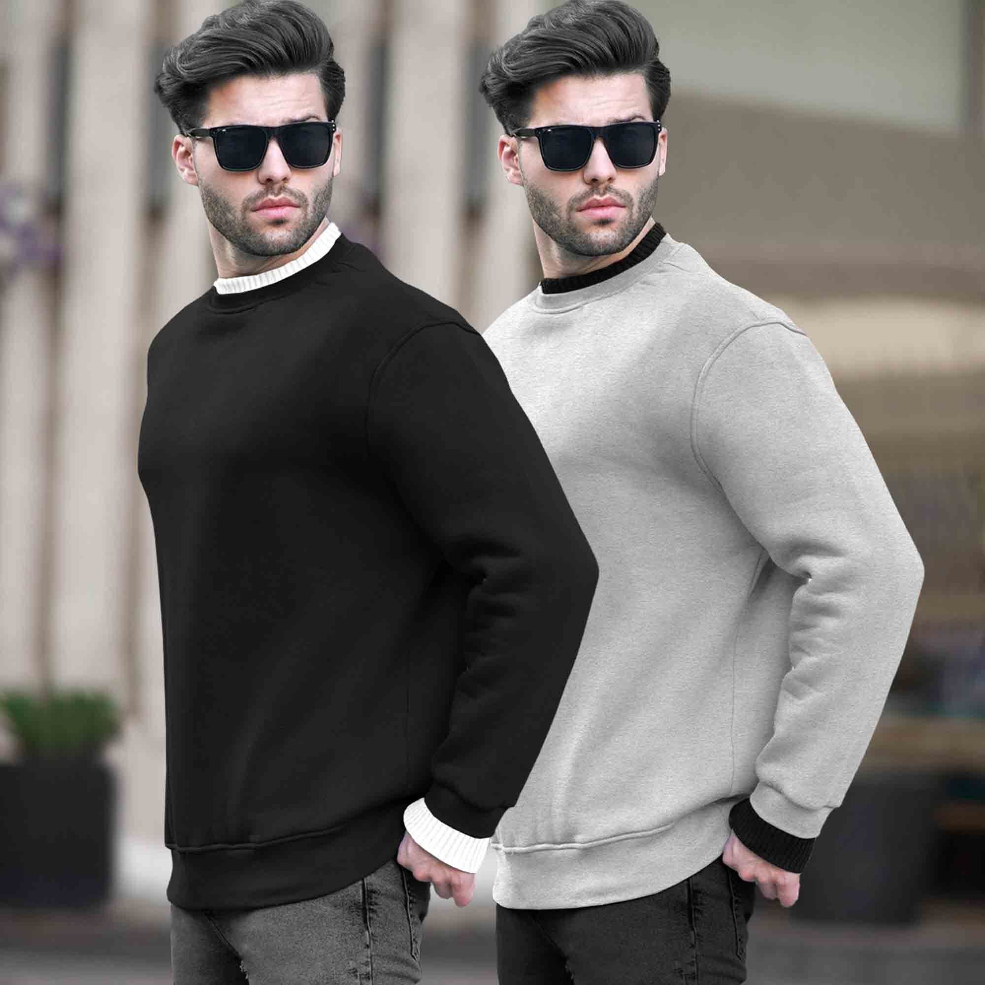 (Pack Of 2) Mens Round Neck Dual Color Plain Sweatshirts Multicolor