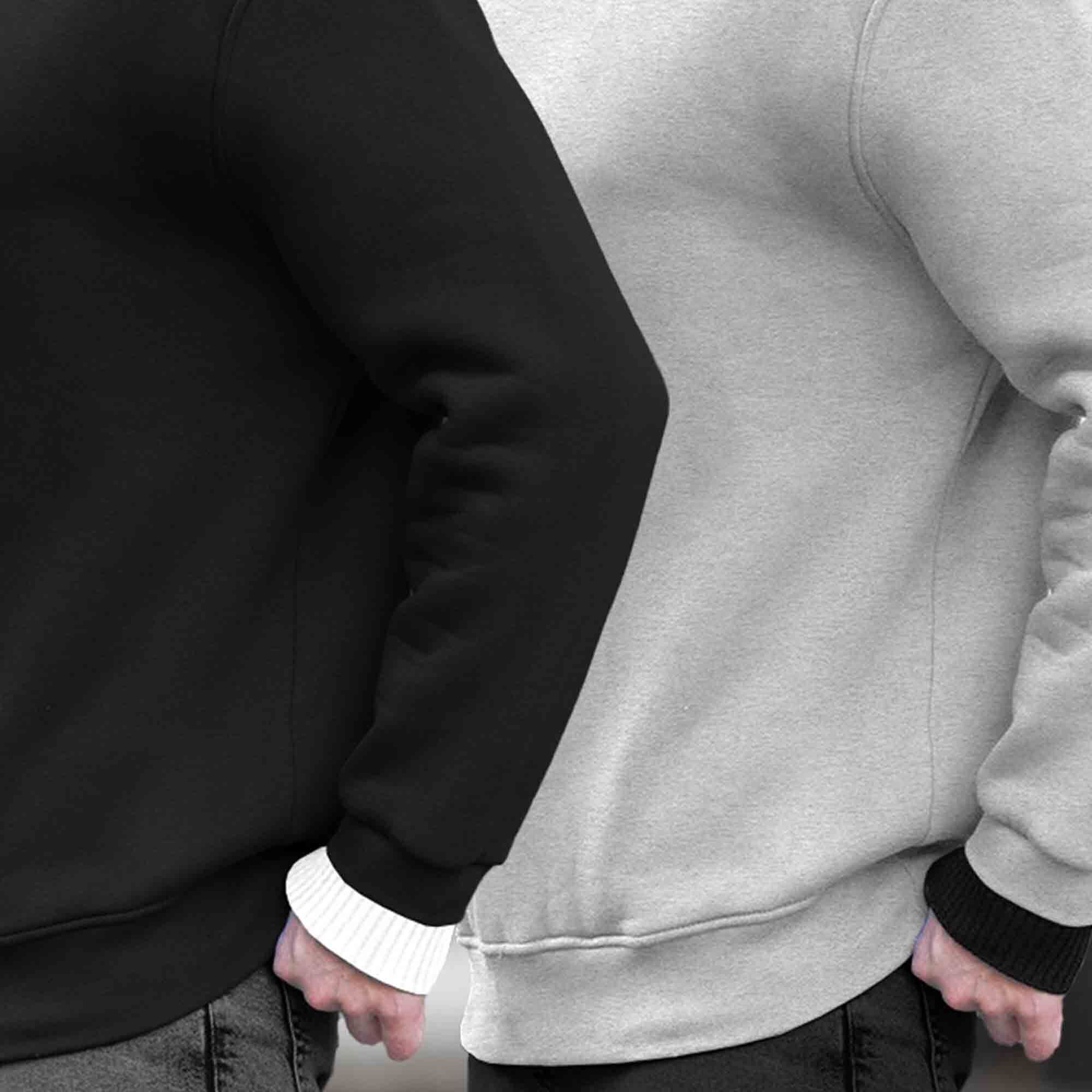 (Pack Of 2) Mens Round Neck Dual Color Plain Sweatshirts Multicolor