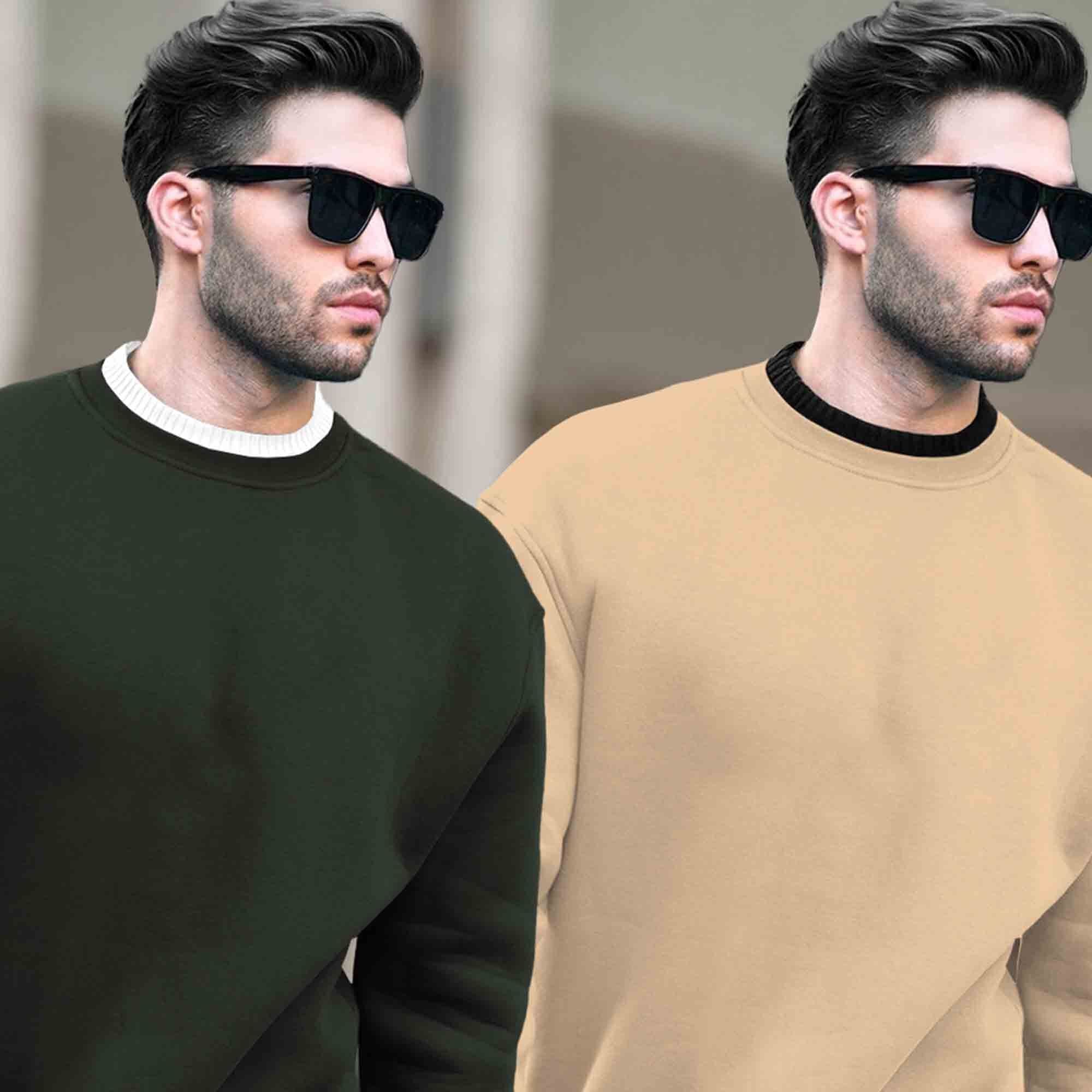 (Pack Of 2) Mens Round Neck Dual Color Plain Sweatshirts Multicolor