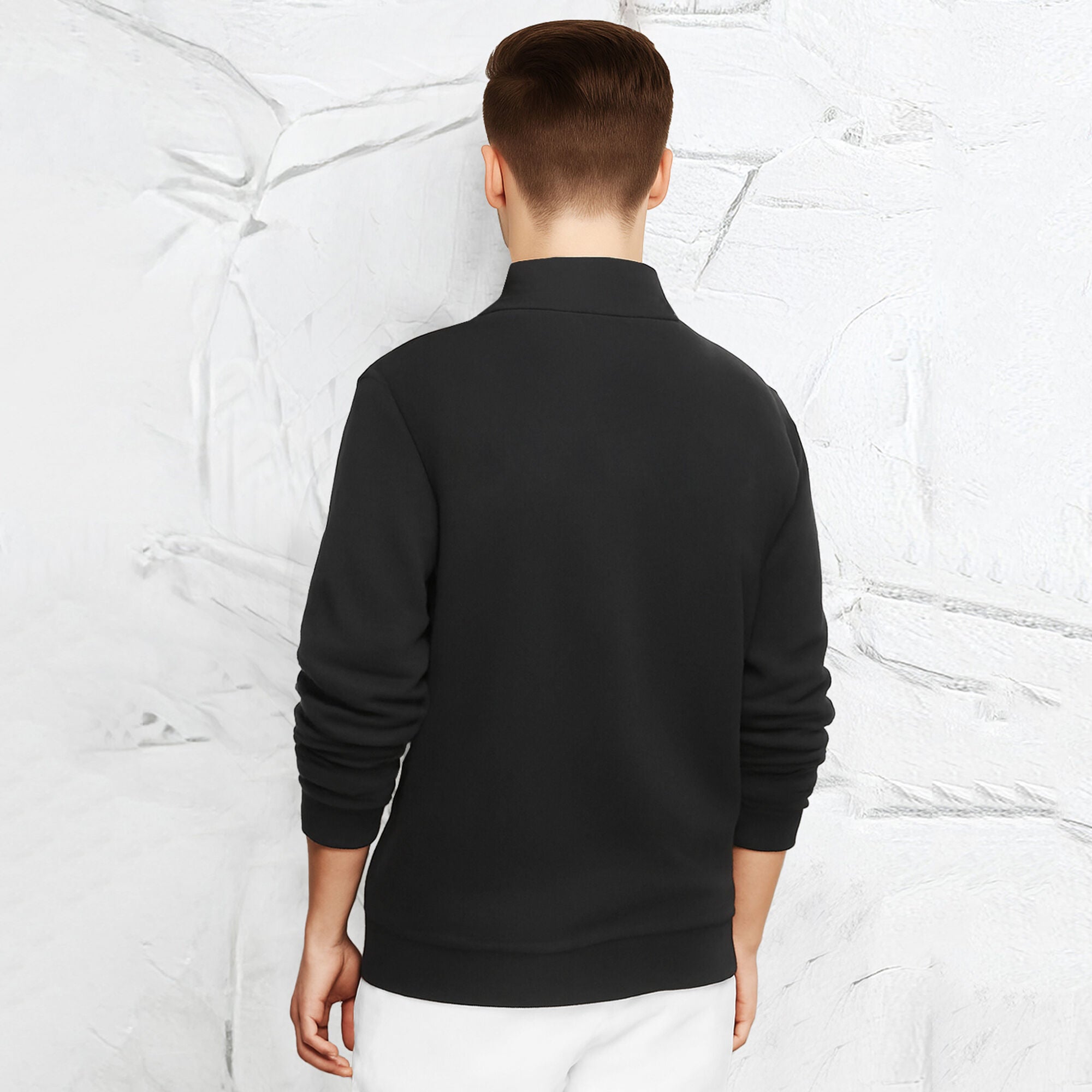 Men’s Printed Quarter Zip High Neck Sweatshirt Black