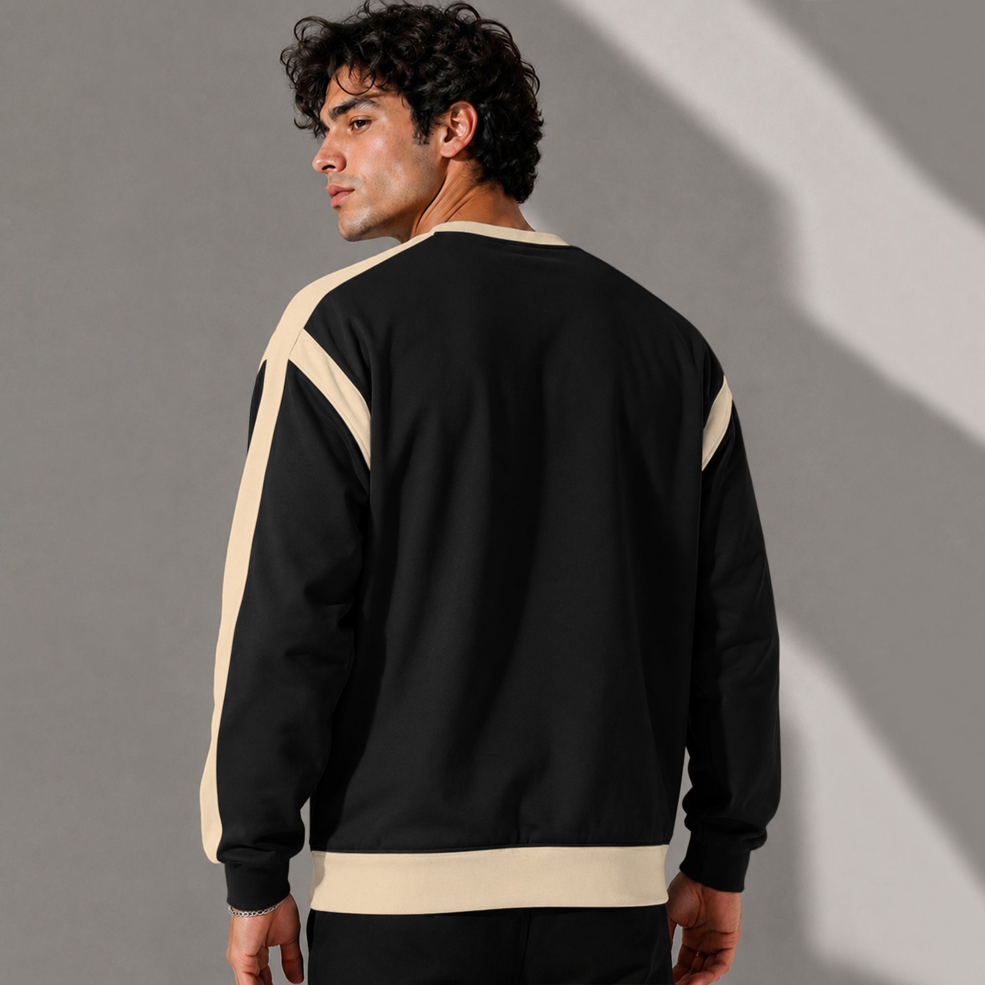 Full Sleeve Crew Neck Dual Color Winter Sweatshirt Black